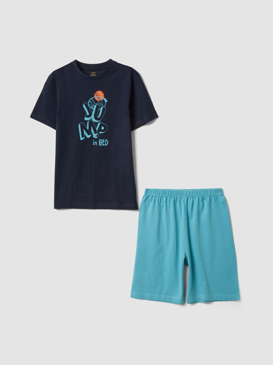 Pigiama corto in puro cotone multicolor da ragazzo con stampe_0