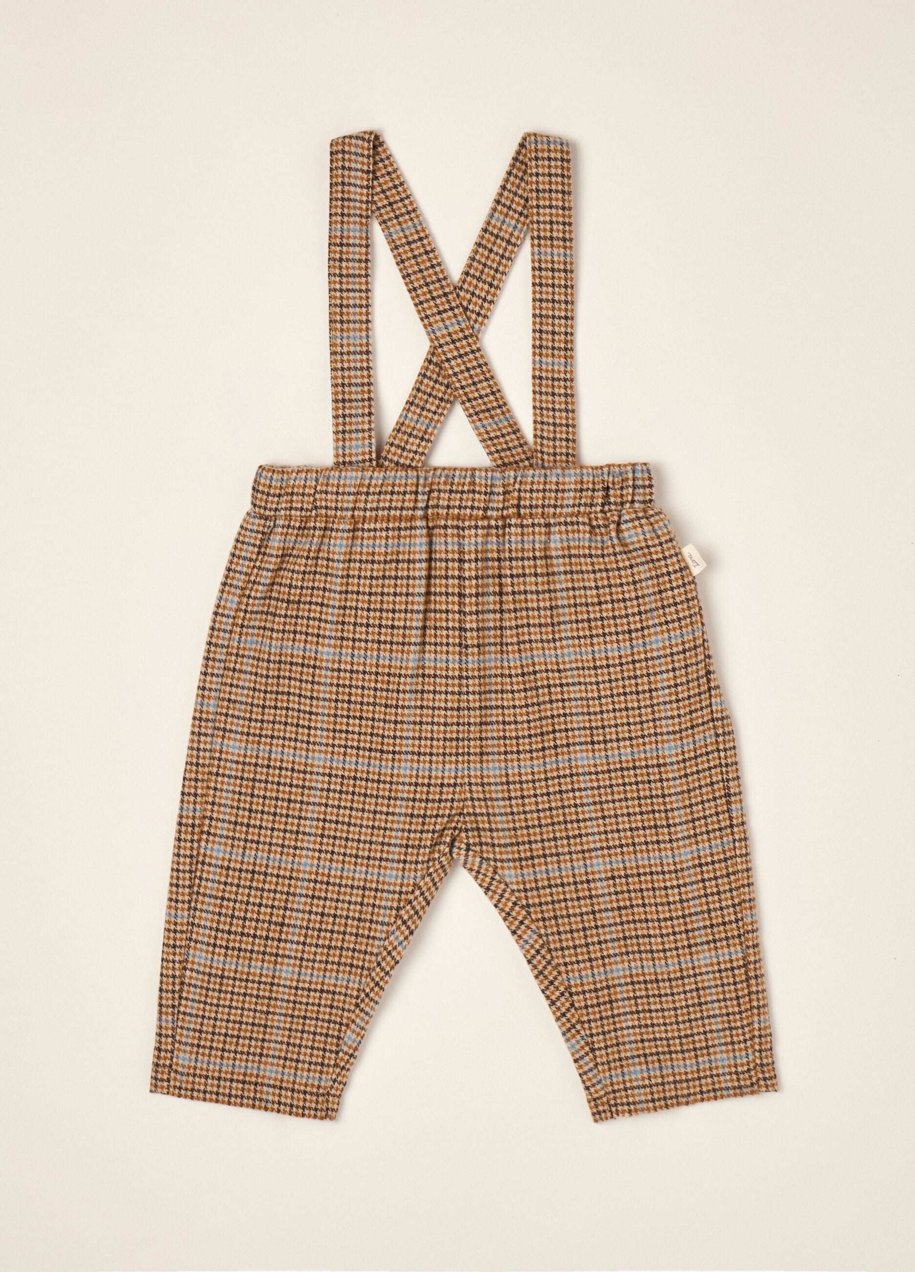 Brown checked cotton-blend trousers with braces