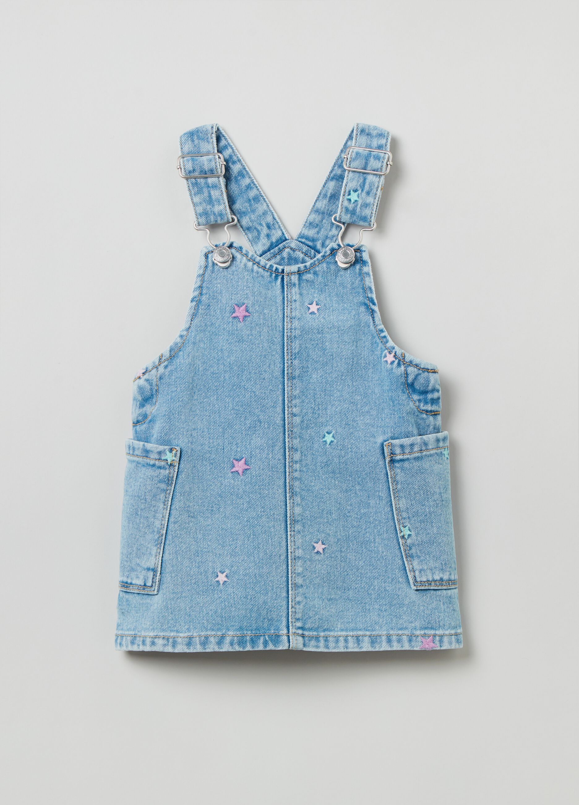 Salopette gonna in denim con ricami