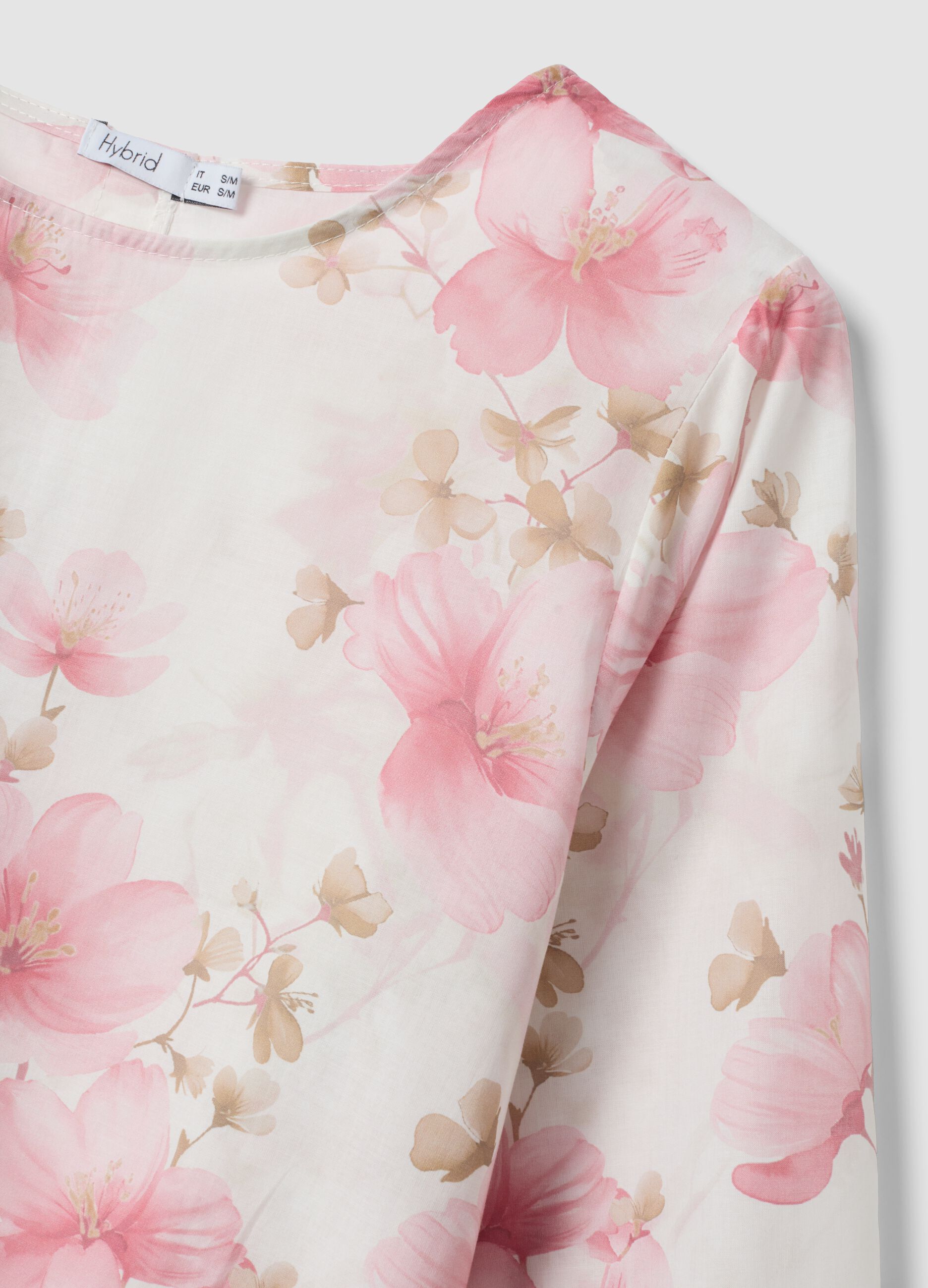 Pink pure cotton top with floral print