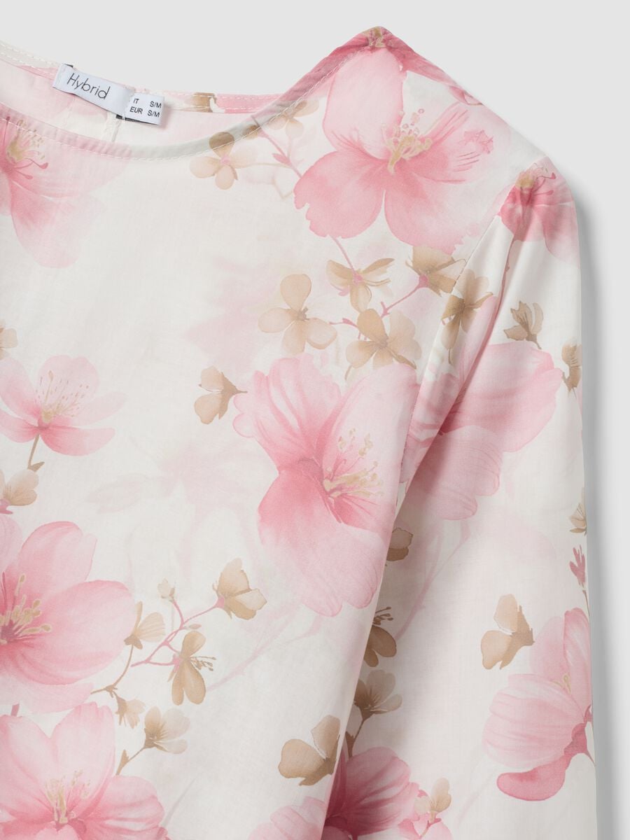 Pink pure cotton top with floral print_1