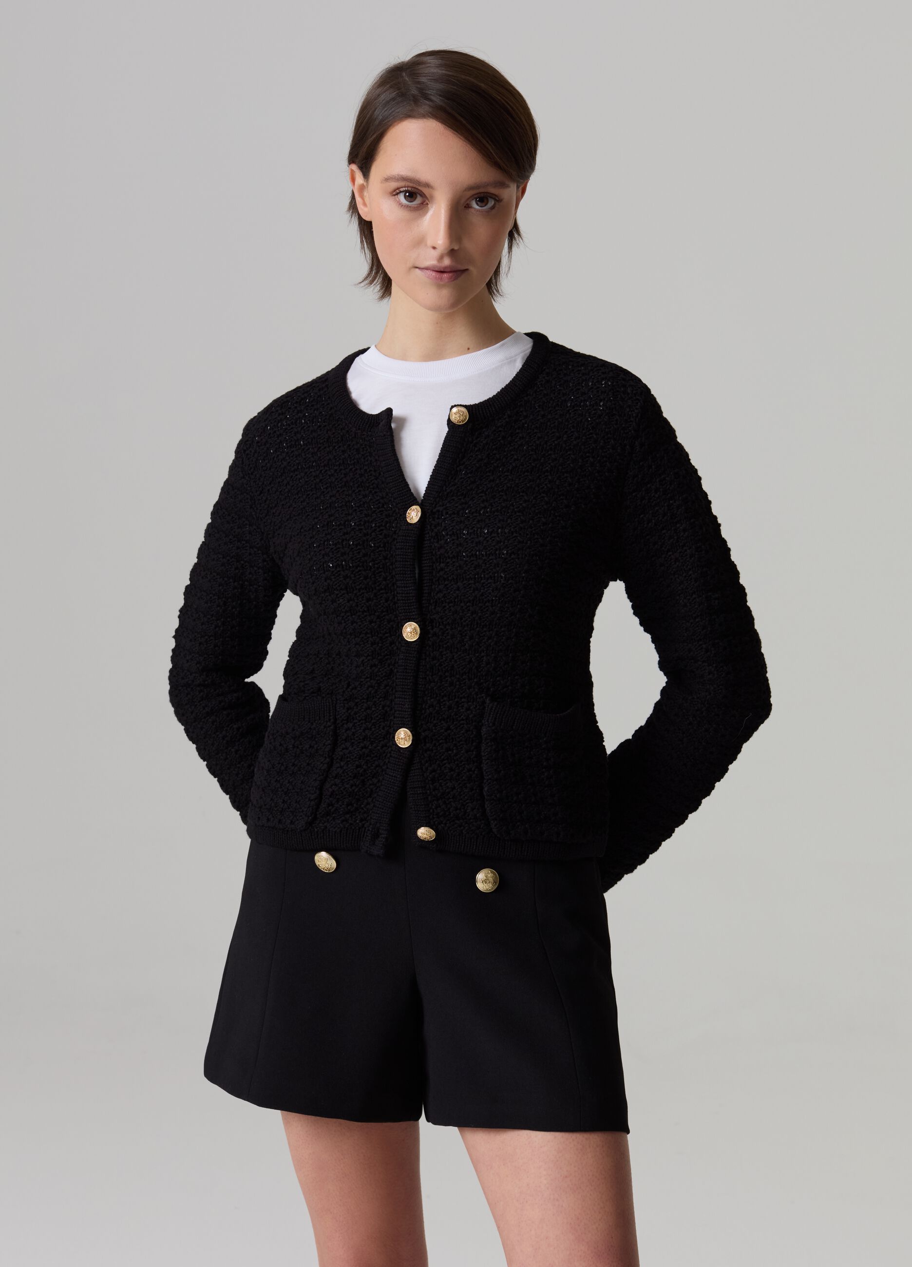 Giacca cardigan con bottoni lavorati