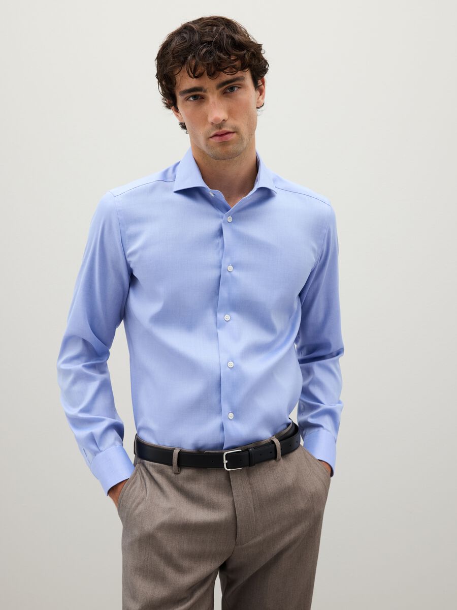 Blue Long Sleeve Cotton Shirt_0