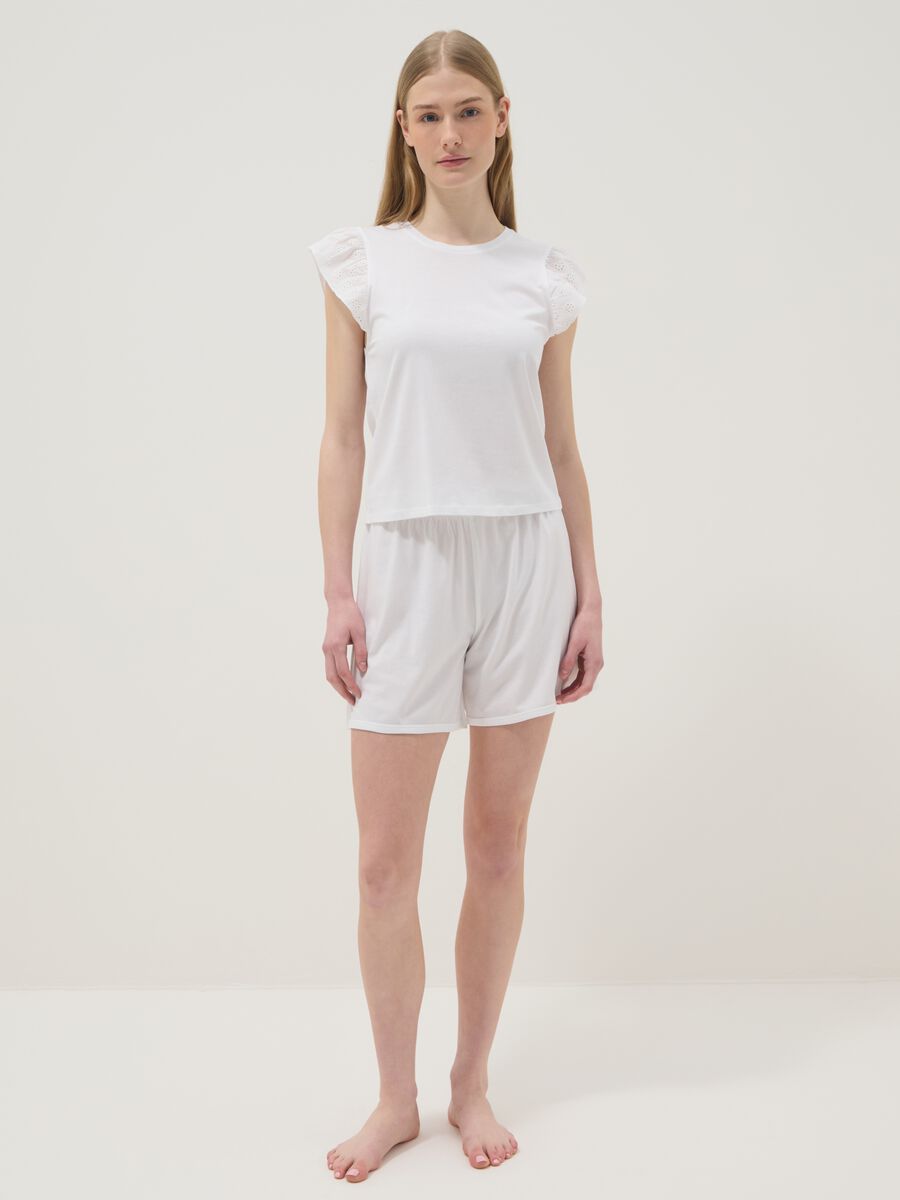 White pure cotton short pyjamas, regular fit with frills_0