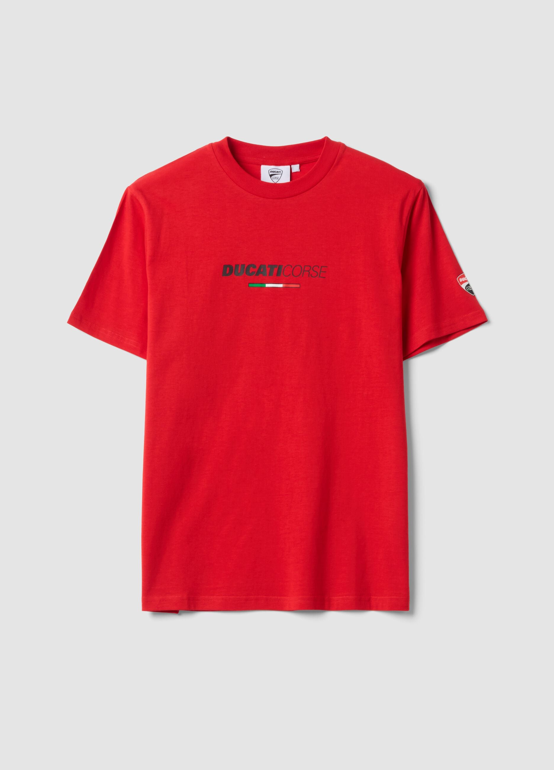 Red pure cotton T-shirt with Ducati print