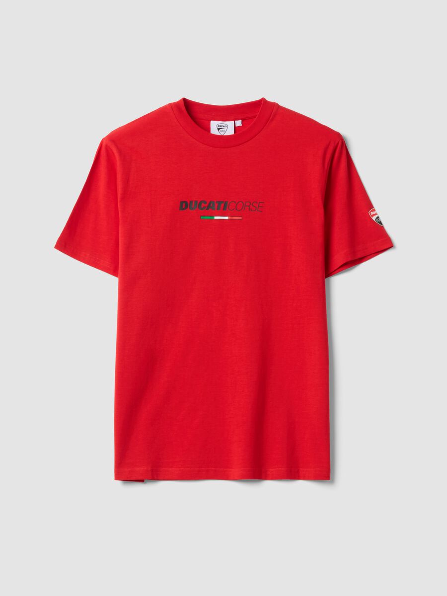 Red pure cotton T-shirt with Ducati print_0