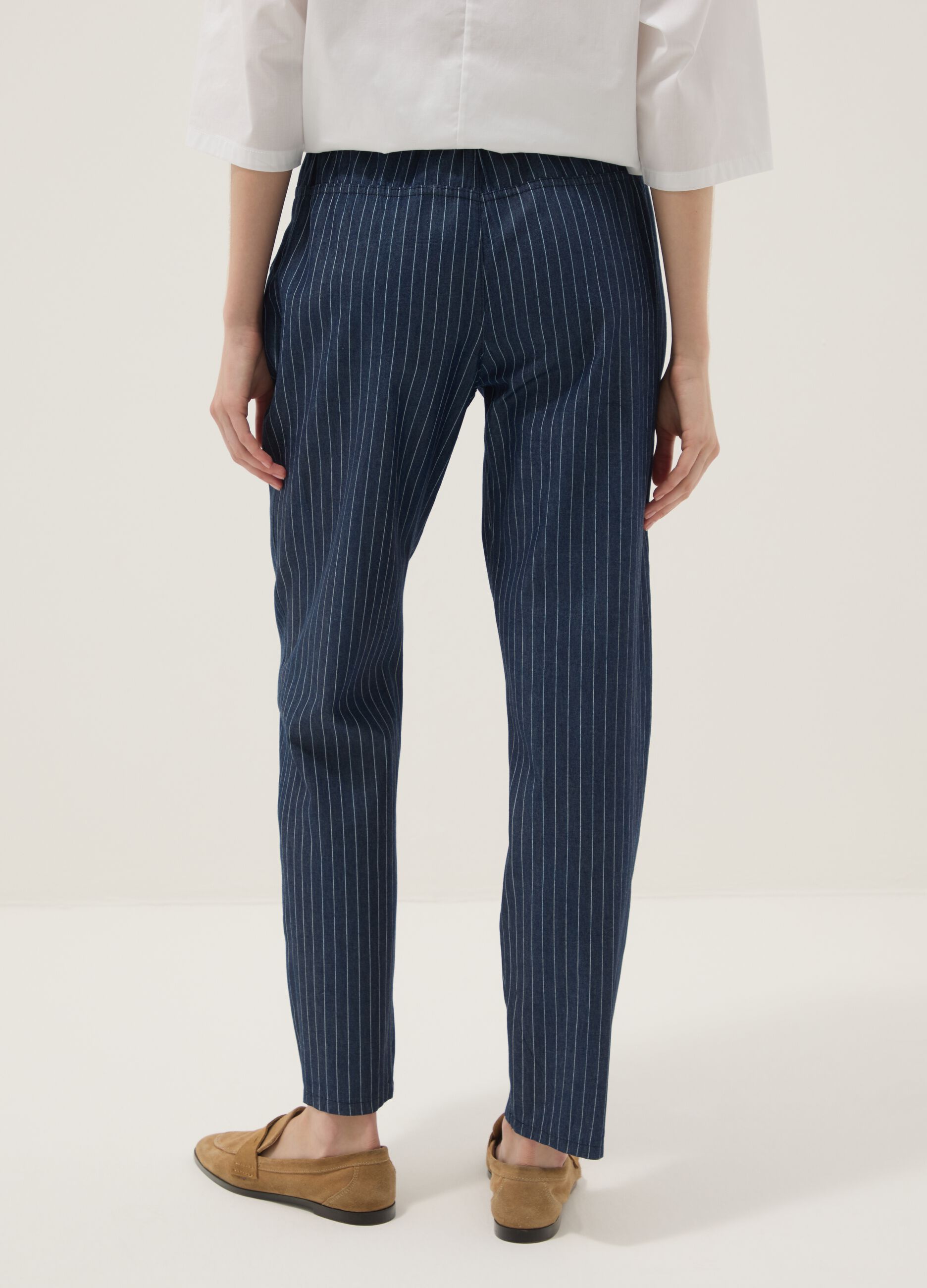 Blue pure cotton striped trousers