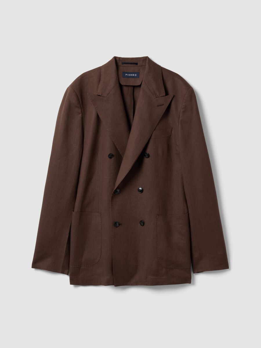Blazer in puro lino marrone regular fit_4