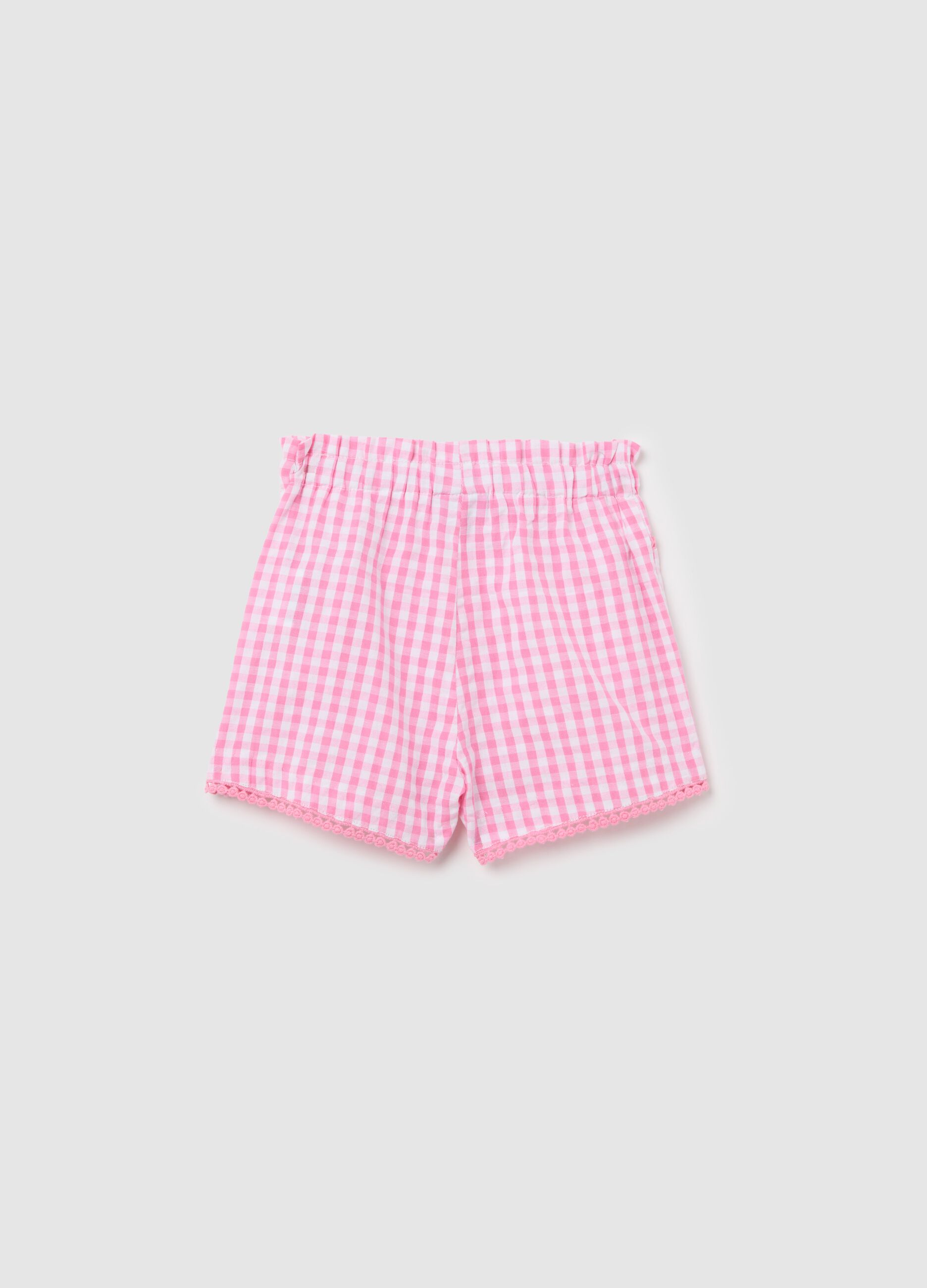 Pink Checkered Shorts with Bow