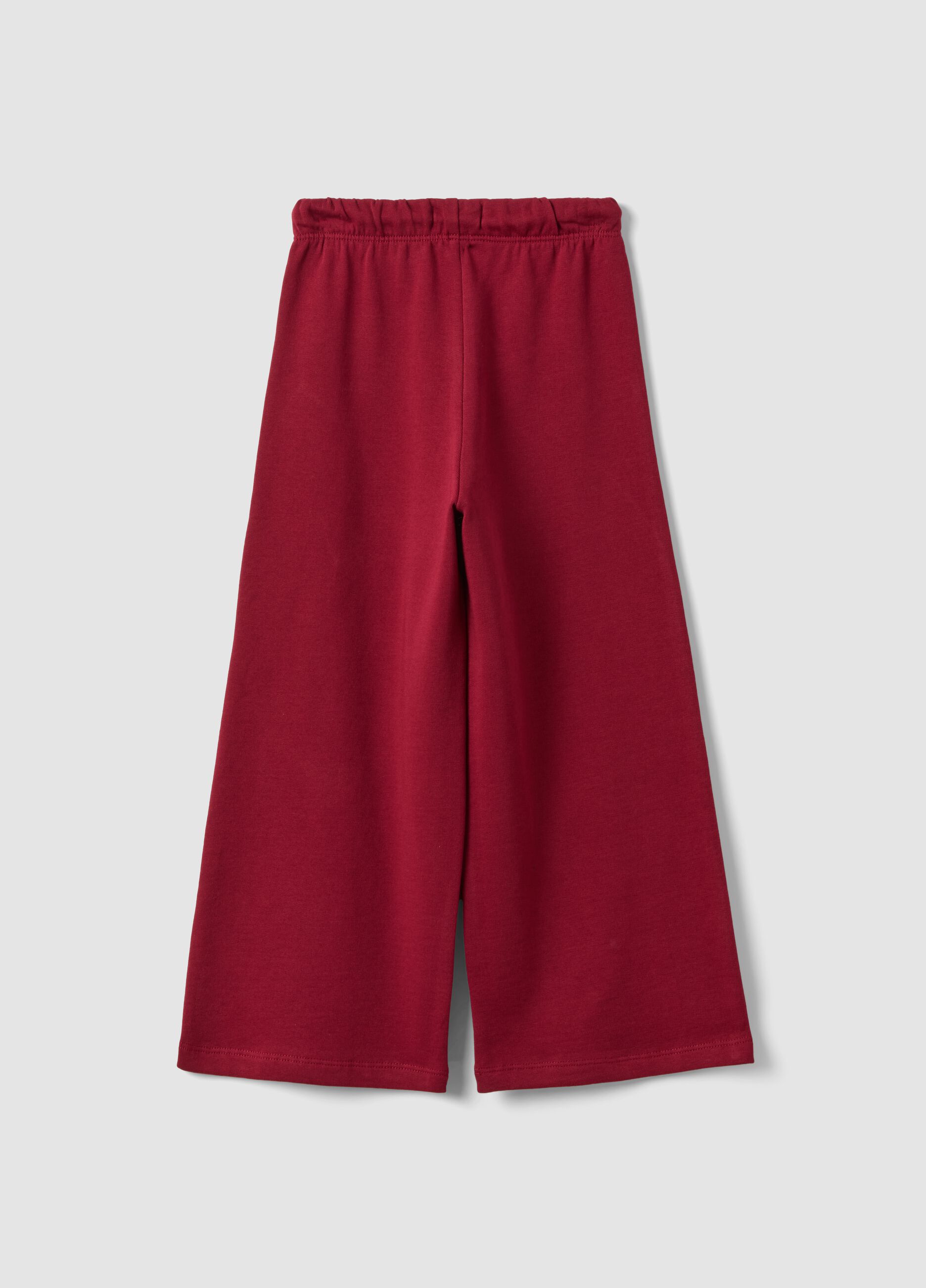 Red pure cotton trousers with elasticated waist and bow for girls