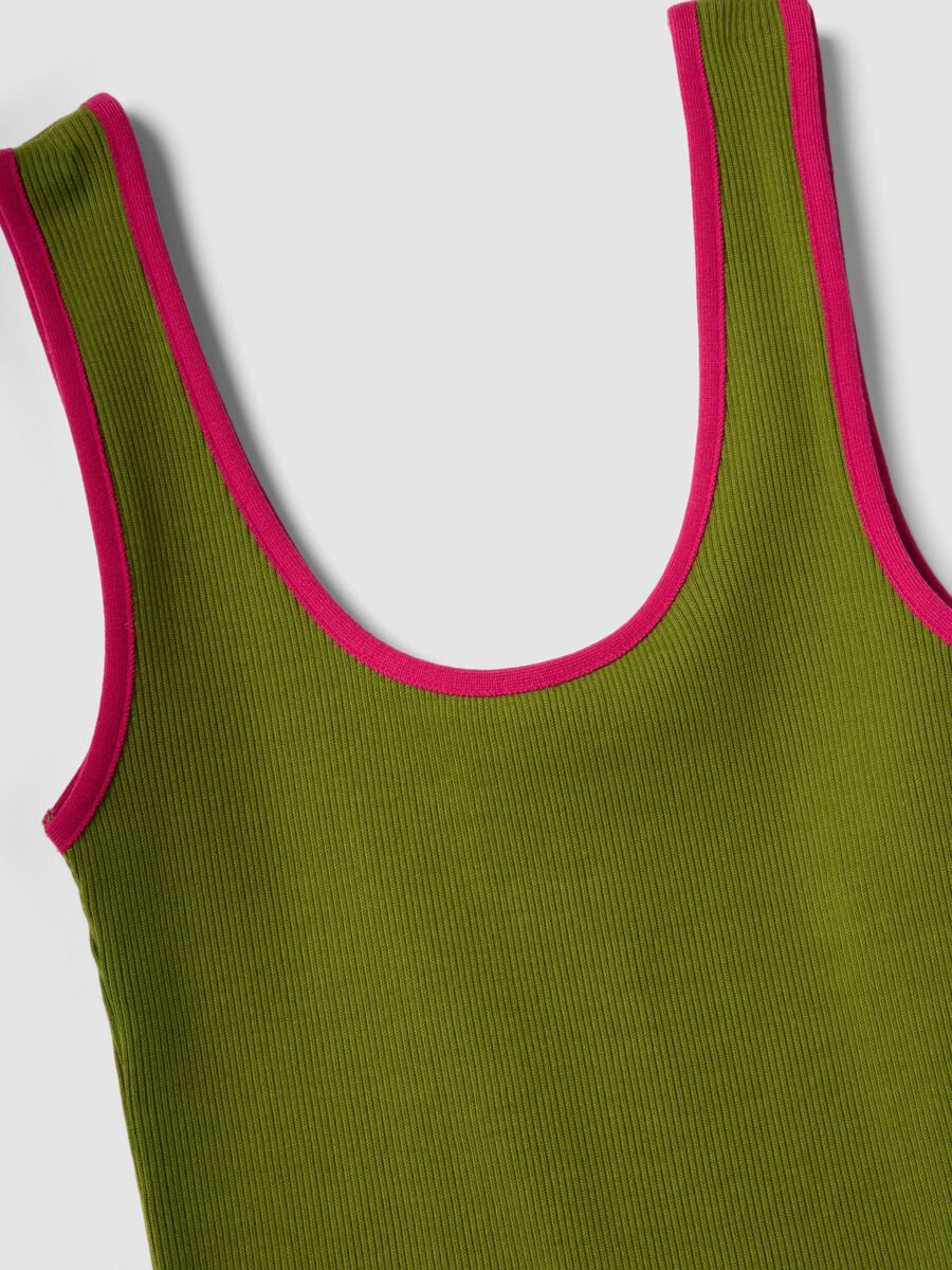 Tank top verde in puro cotone a costine_1