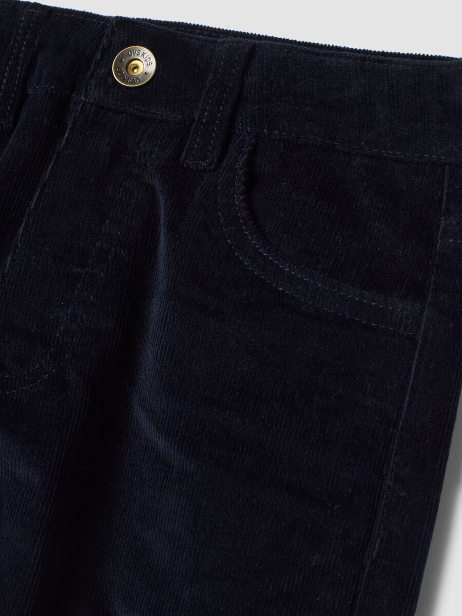 Pantaloni blu in cotone elasticizzato a costine_2