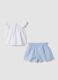 Blue and white pure cotton set with blouse and shorts_1