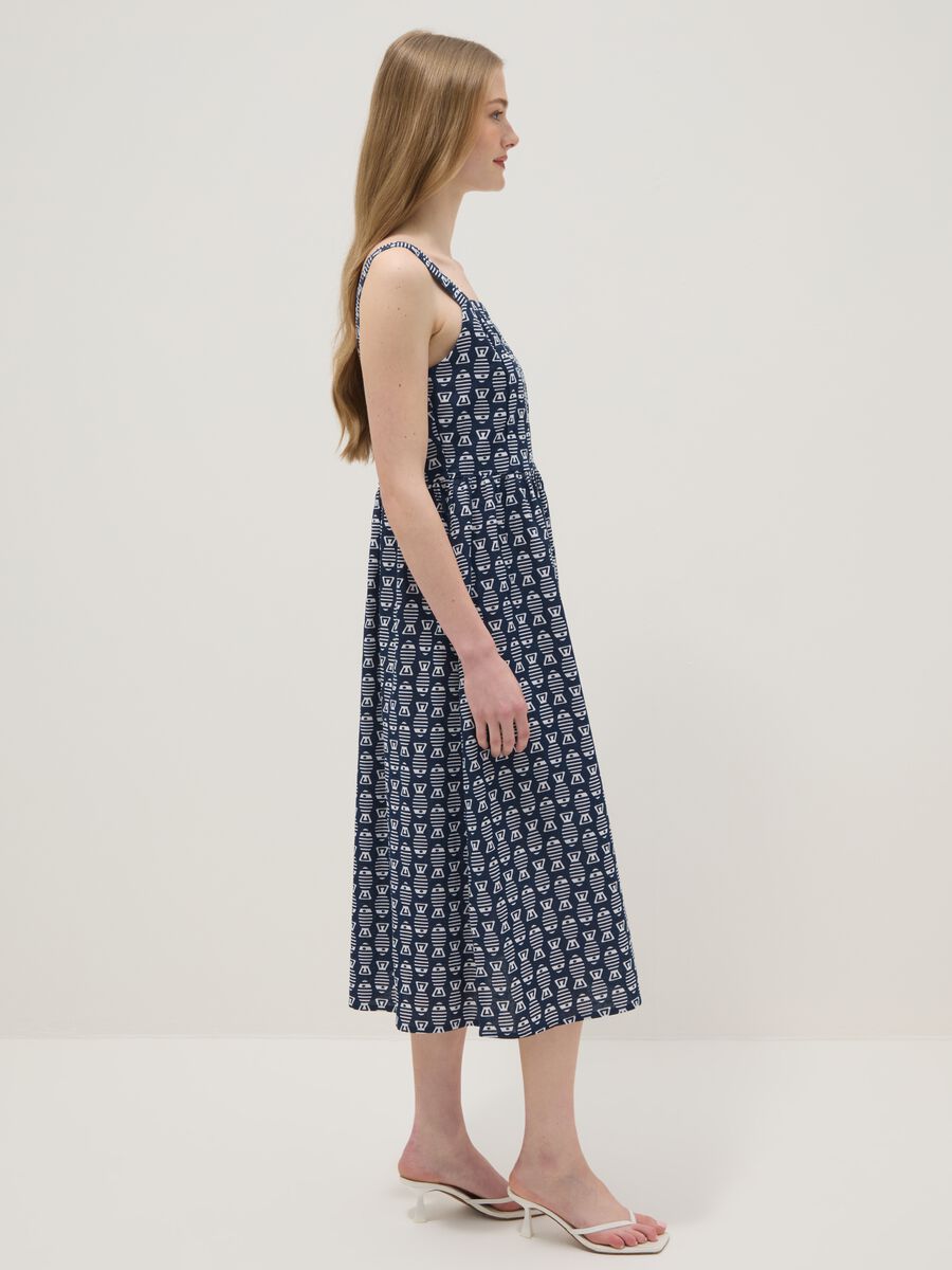 Blue pure cotton strappy dress with a summer print_0