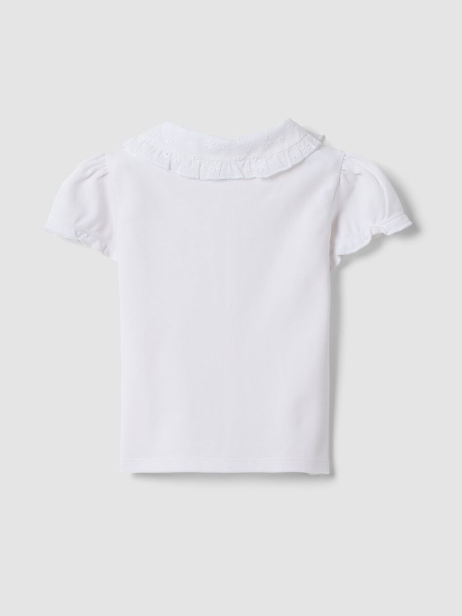 White short-sleeve stretch-cotton polo with ruffled collar_1