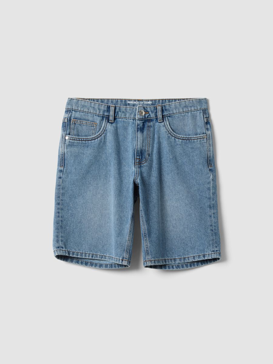 Blue Slim Fit Cotton Blend Denim Shorts_4