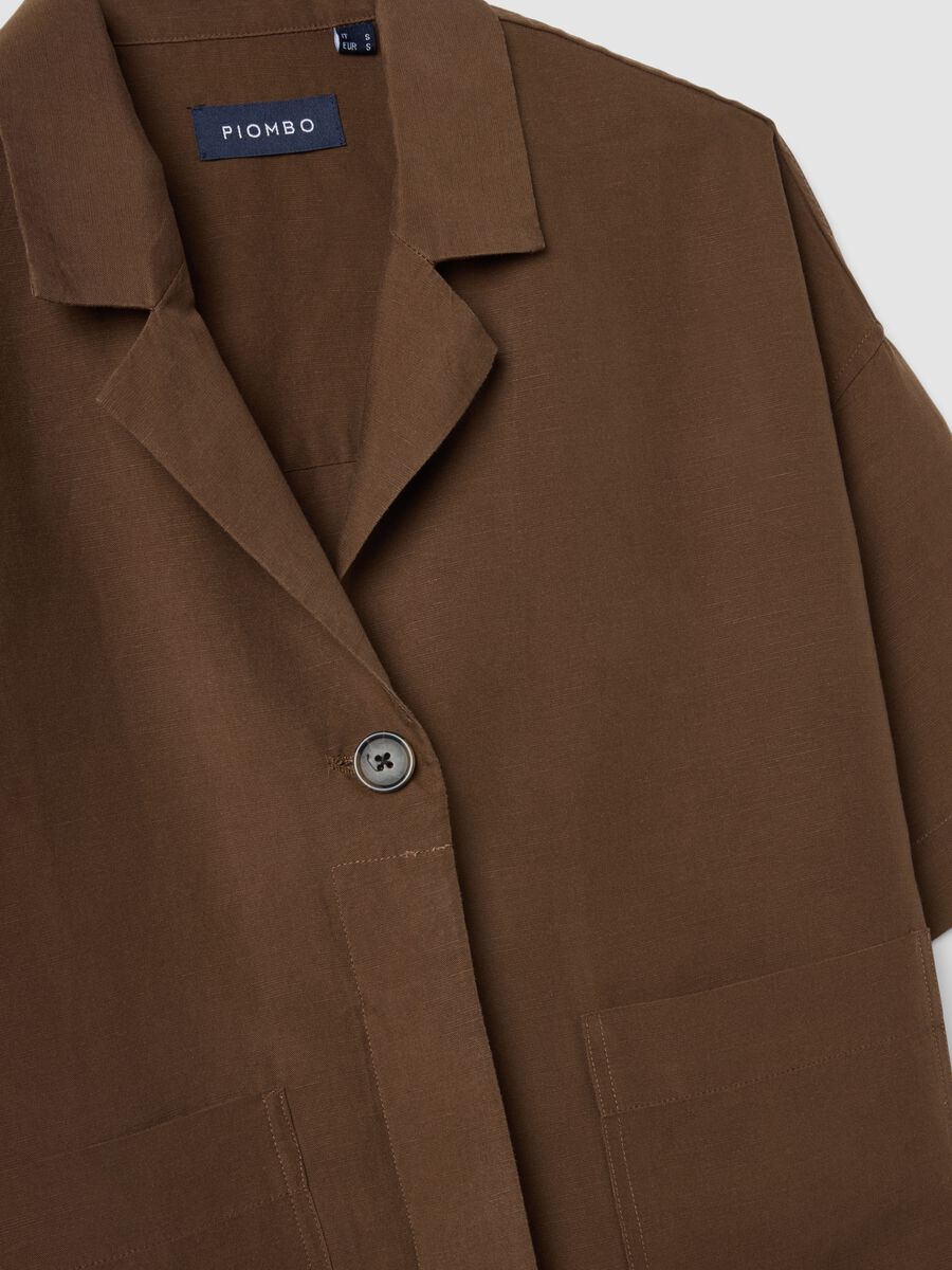 Brown Lyocell and Linen Blend Regular Fit Blazer_1