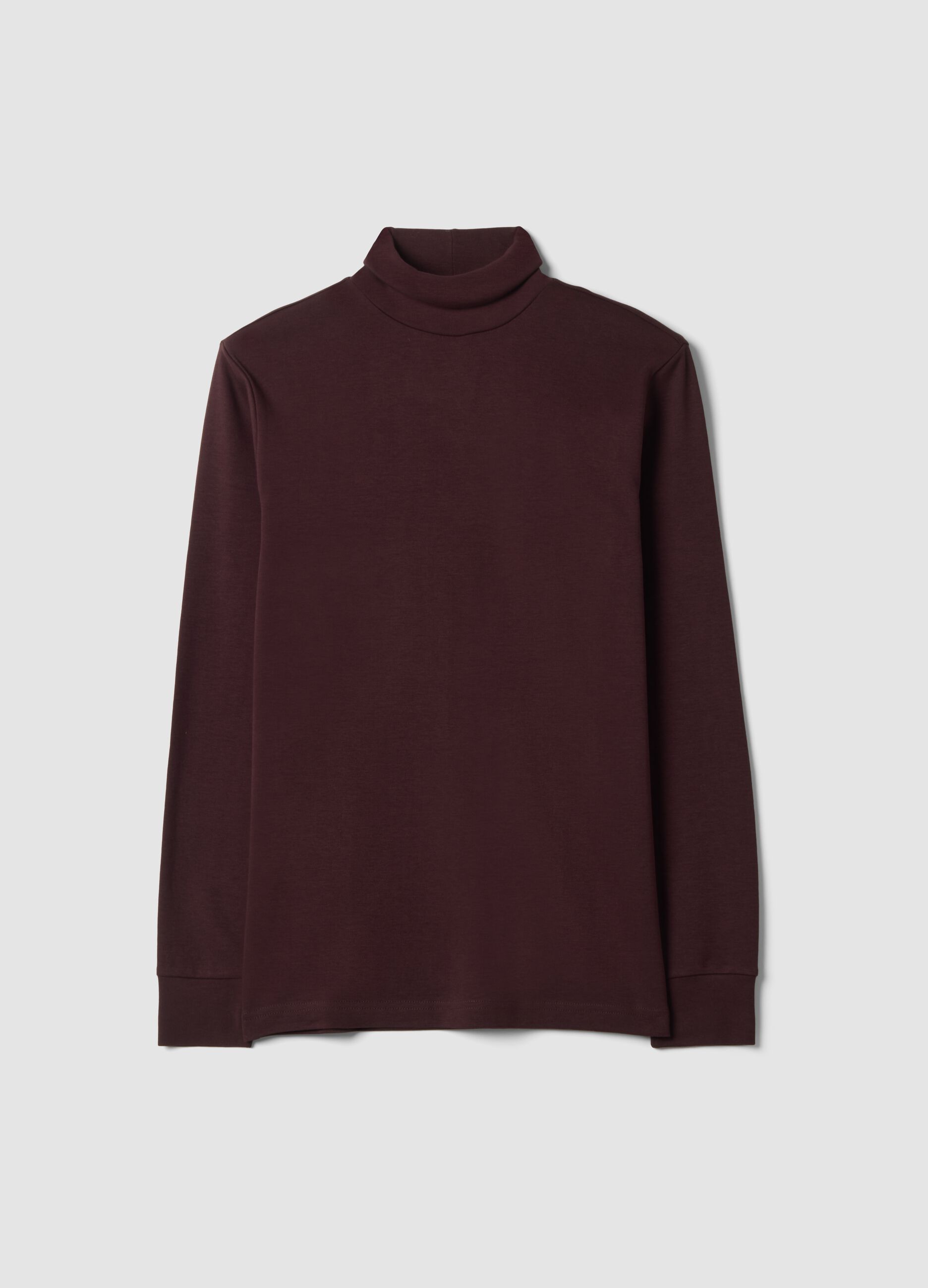 T-shirt marrone in puro cotone con dolcevita