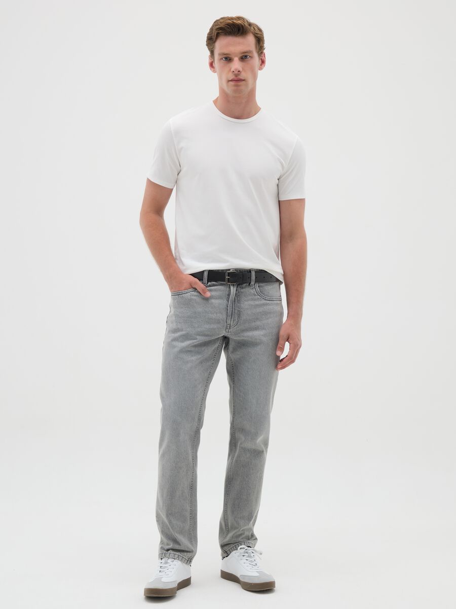Men's regular fit grey pure cotton jeans_0