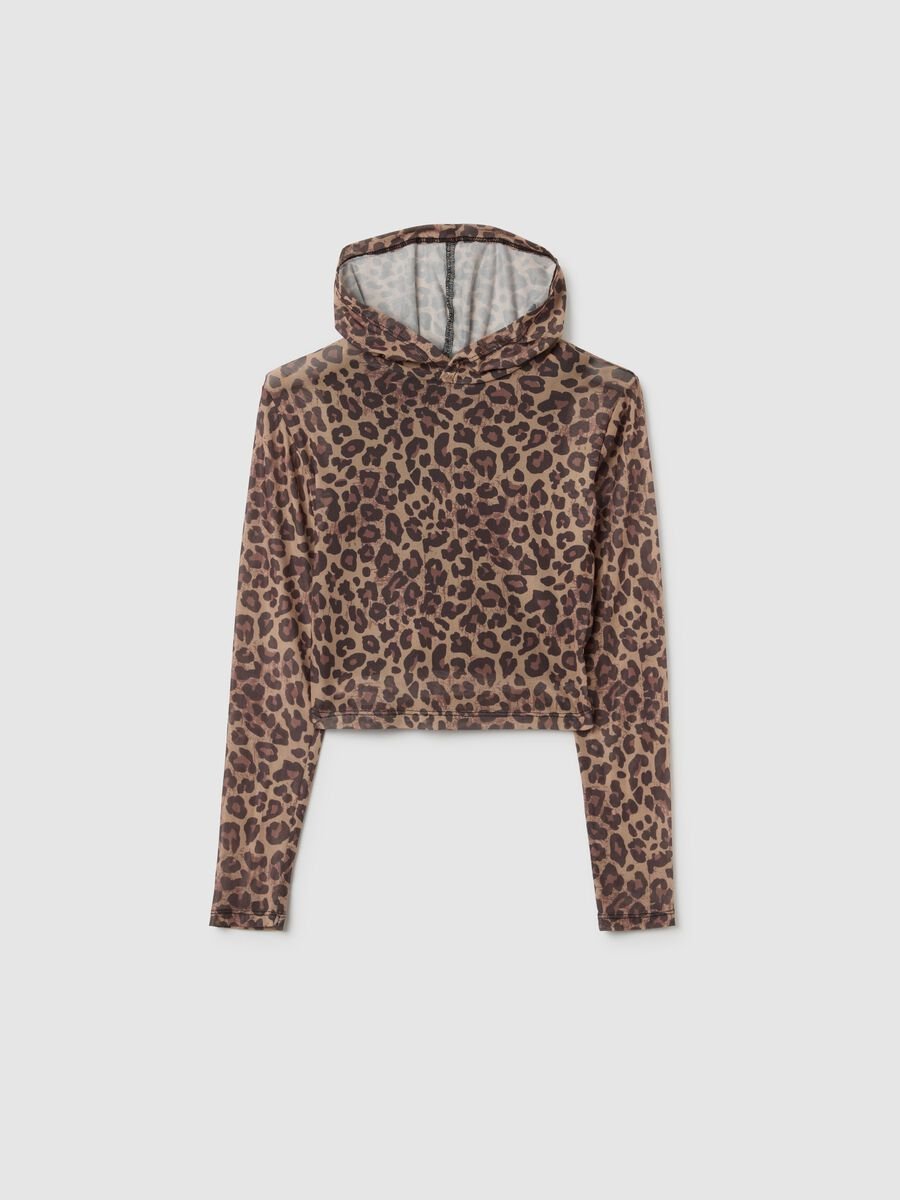 Girls' brown stretch fabric sweatshirt regular fit_0