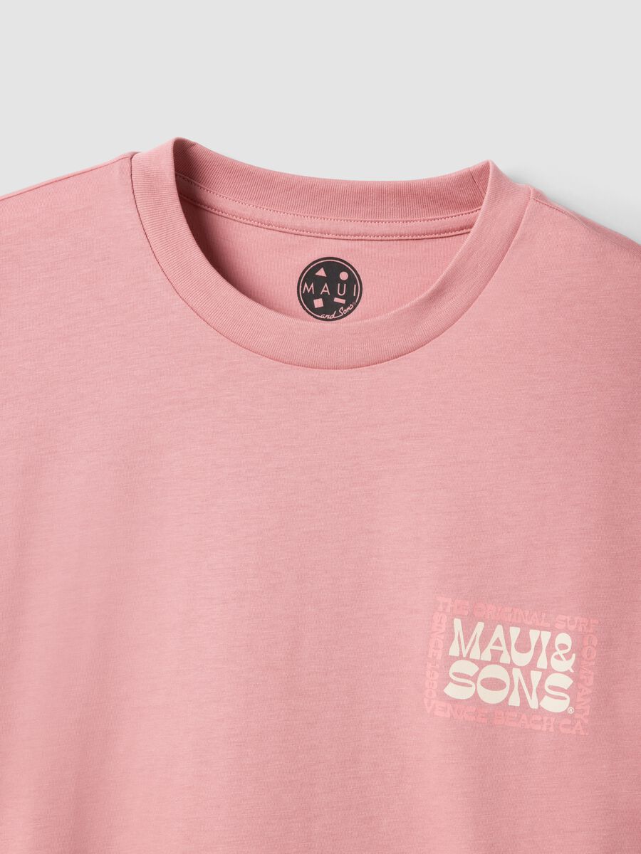 T-shirt a maniche corte in puro cotone rosa relaxed fit con stampa_5
