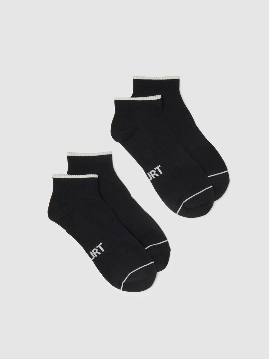 Two-pack black ankle sports socks in cotton blend with stripes_0