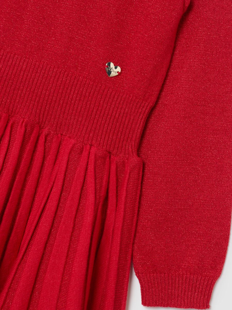 Abito rosso in jersey lavorato da bambina con gonna regular fit_2