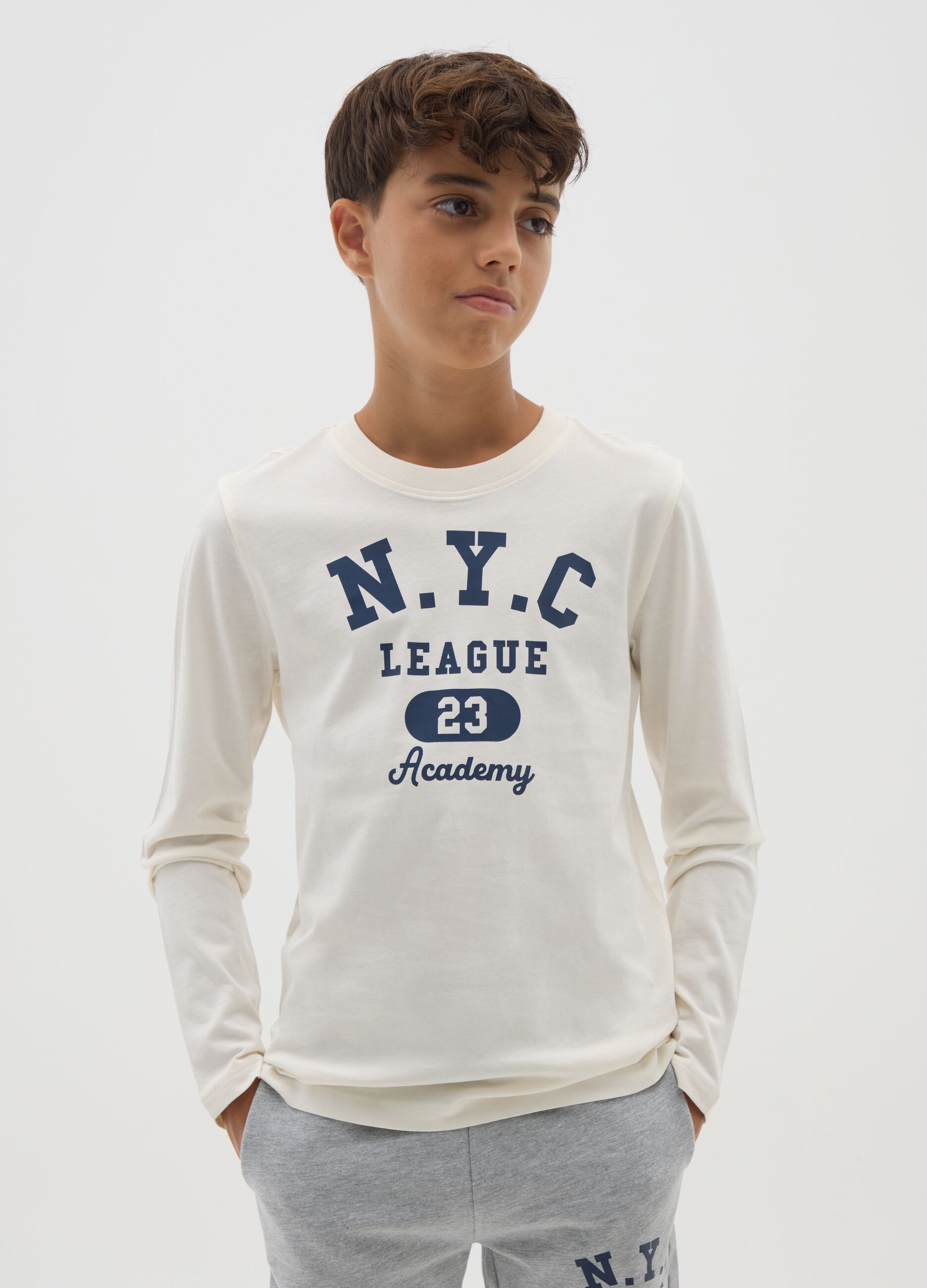 Boys' pure white cotton regular fit T-shirt