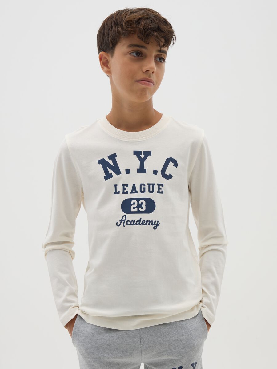 T-shirt da ragazzo in puro cotone bianco regular fit_0