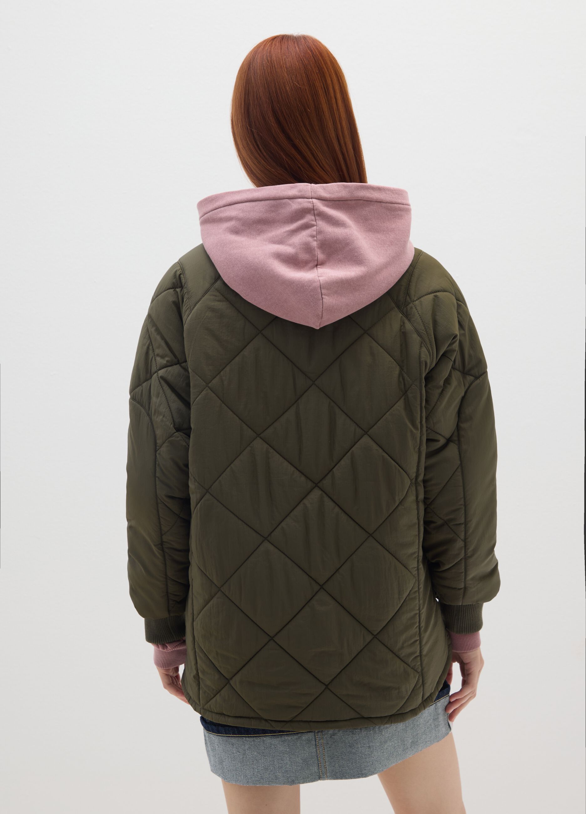 Green padded jacket with oversized fit
