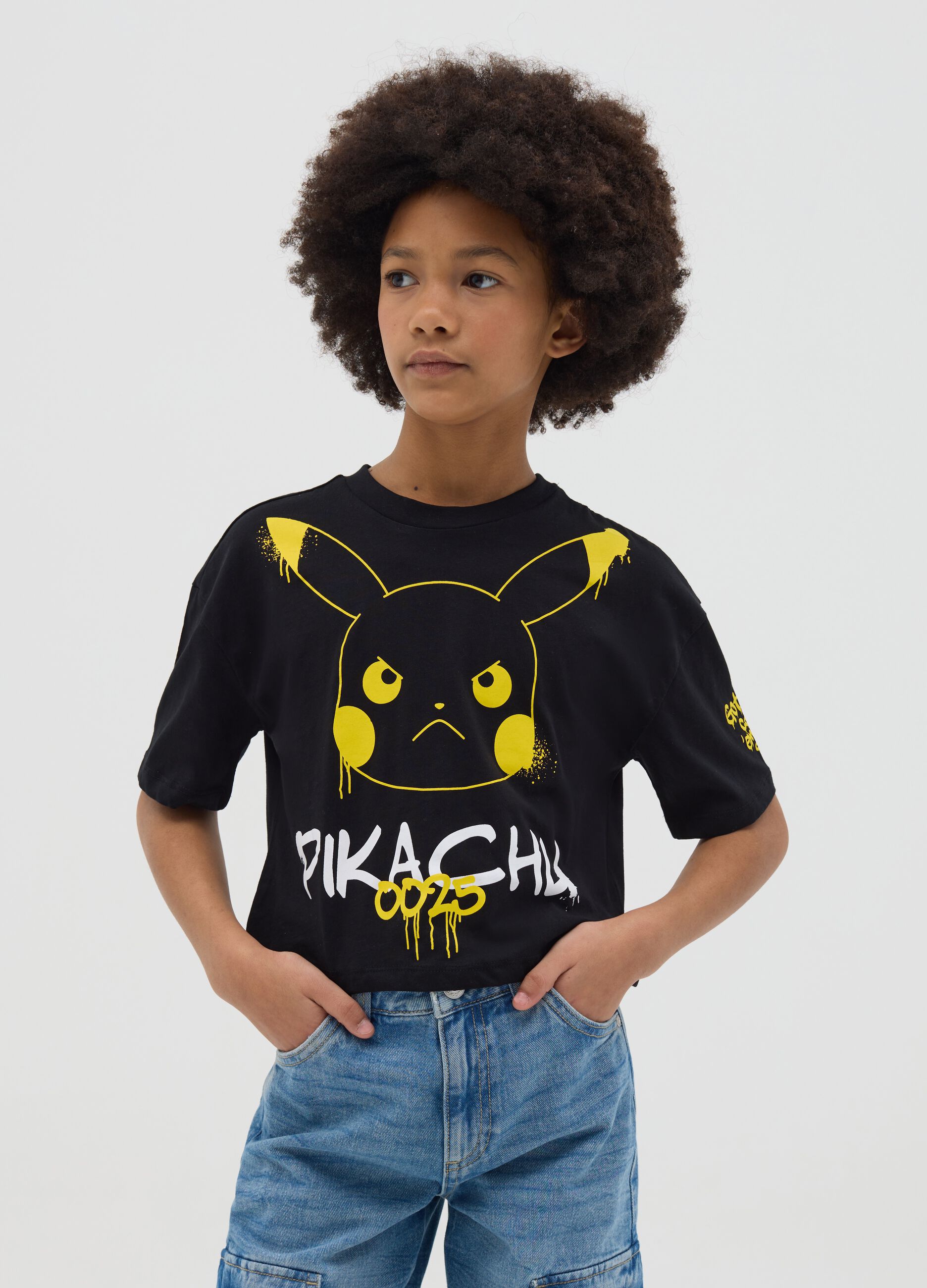 T-shirt boxy fit in cotone con stampa Pikachu