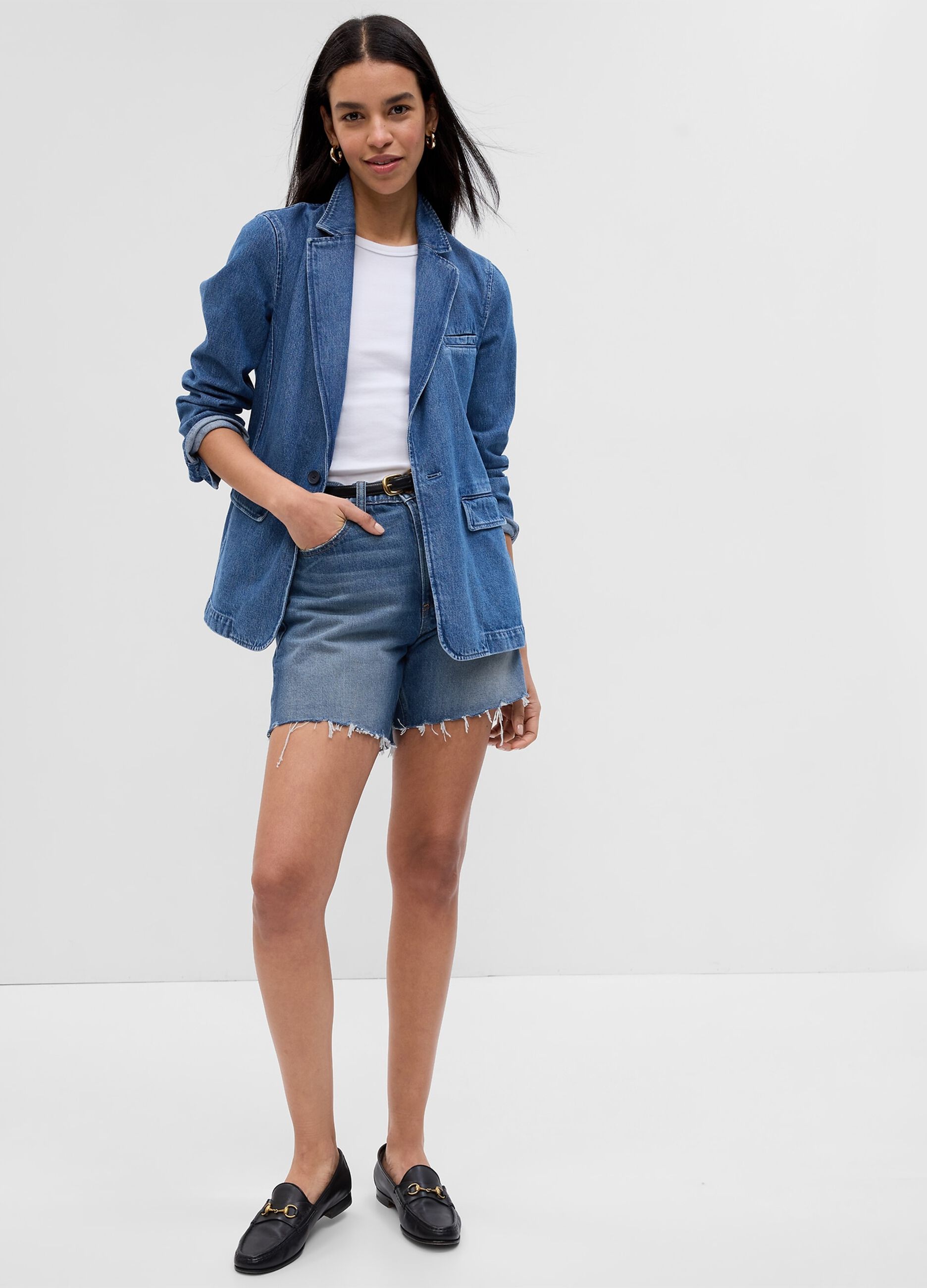 Shorts in denim a vita alta_0