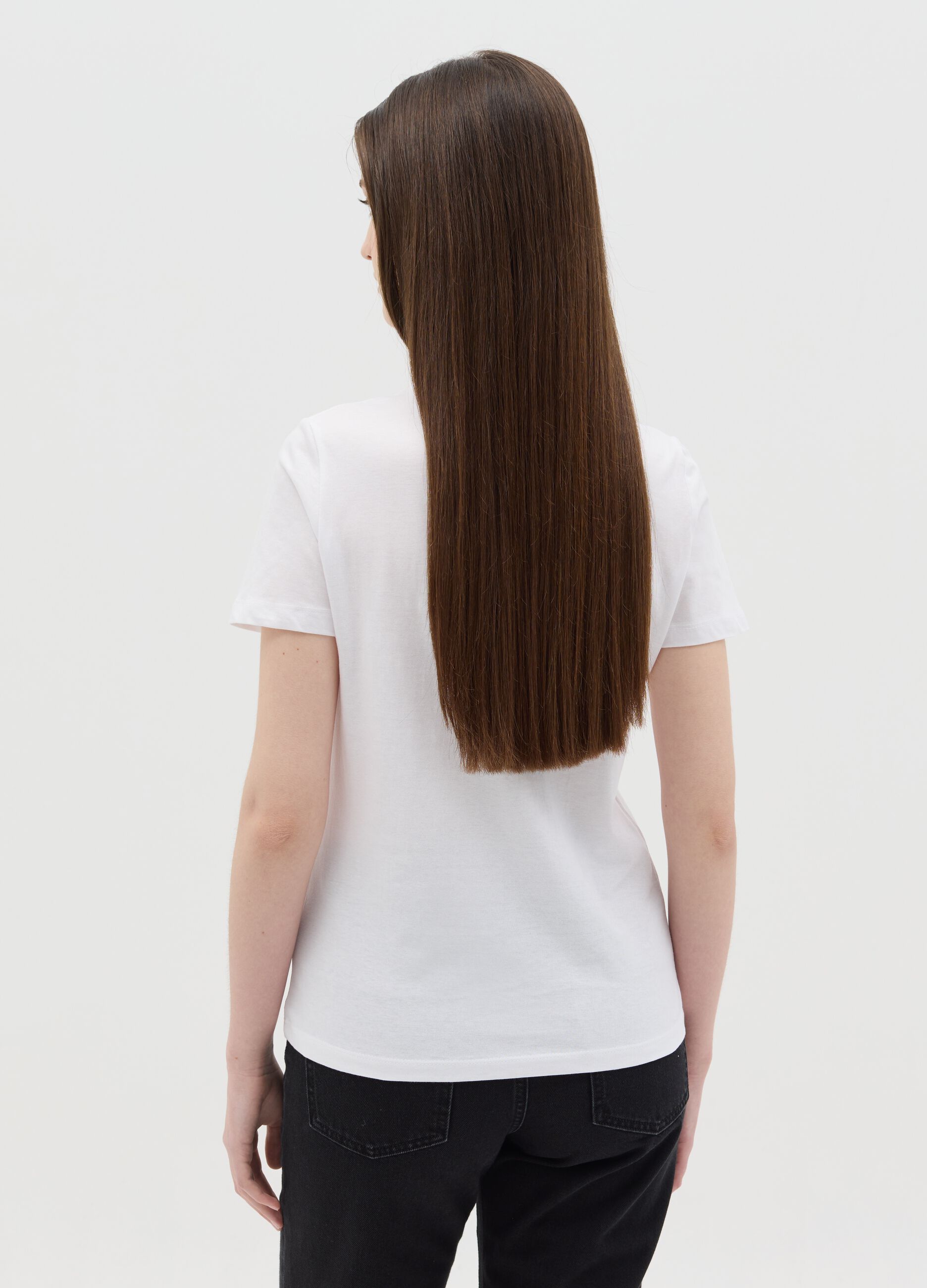 White cotton T-shirt with flower print