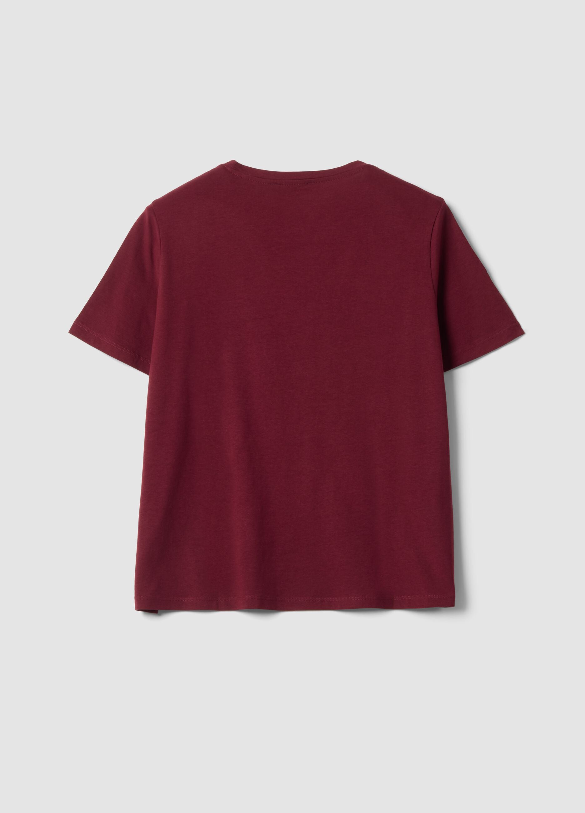 Red pure cotton crew-neck T-shirt with bow print, regular fit