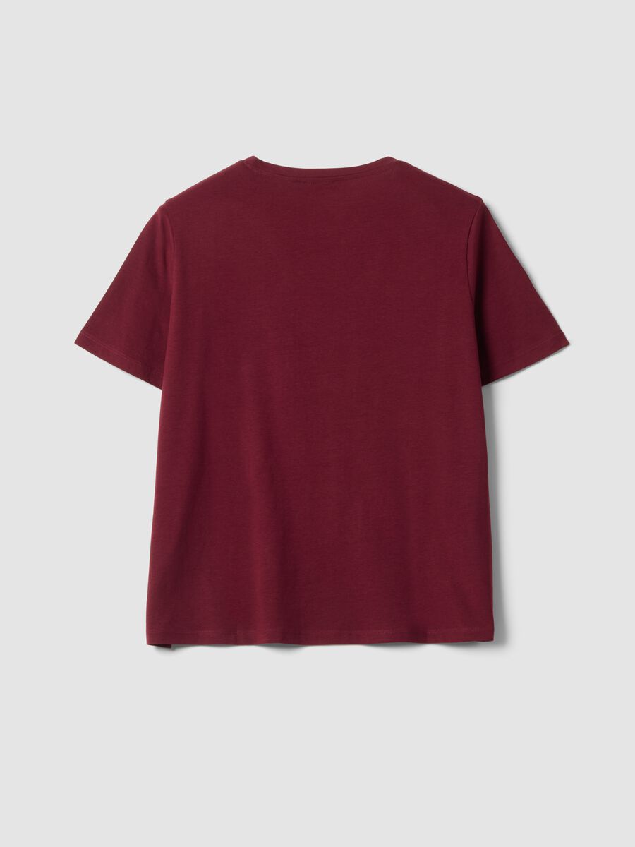 T-shirt rossa in puro cotone con girocollo e stampa con fiocco regular fit_2