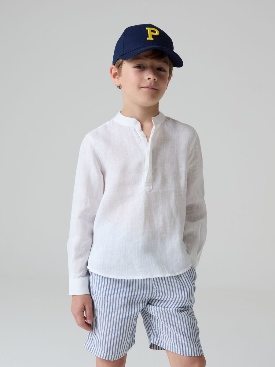 Linen shirt with granddad neckline_0