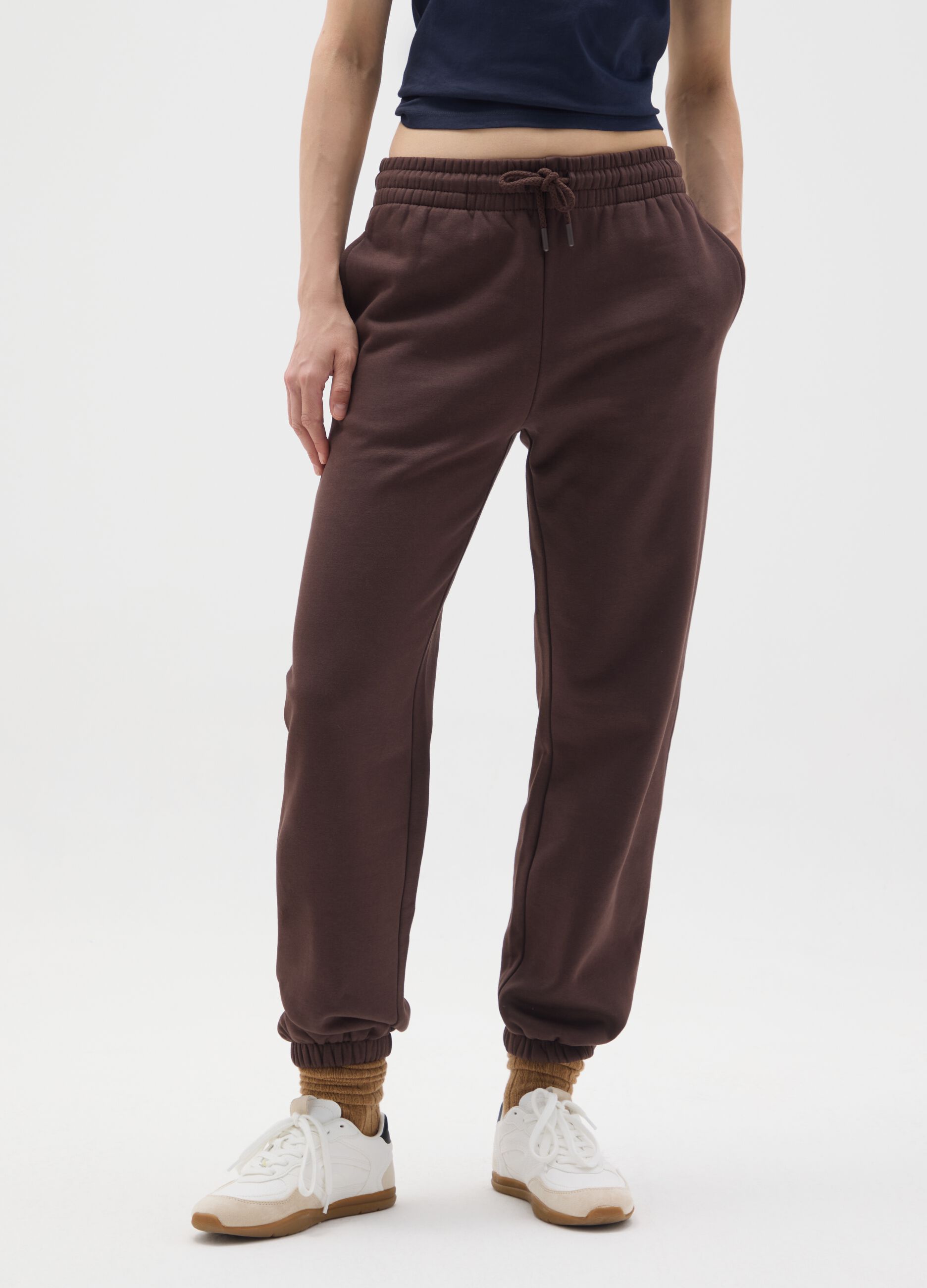 Brown cotton blend trousers with regular fit