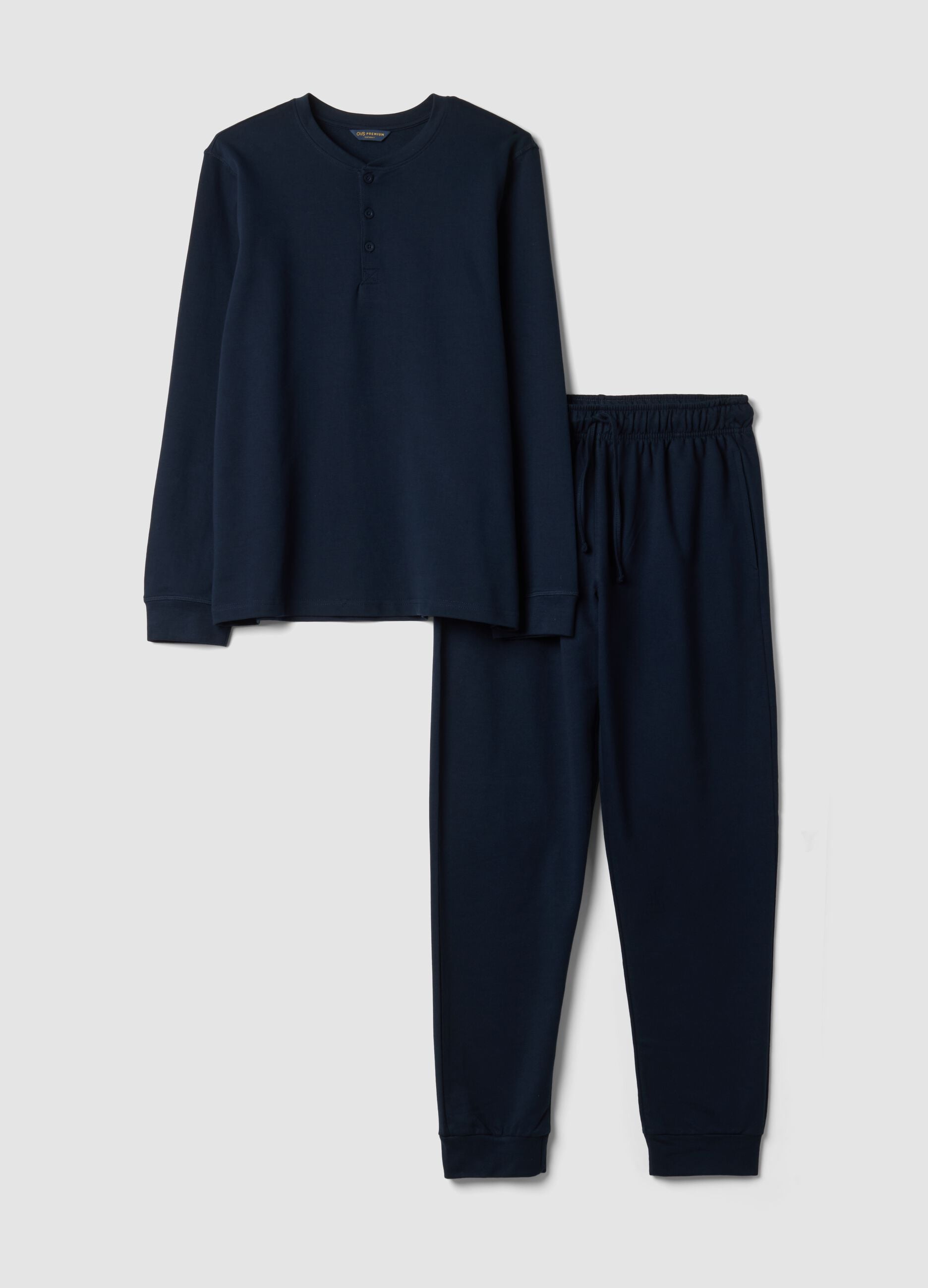 Pigiama blu in puro cotone con scollo serafino