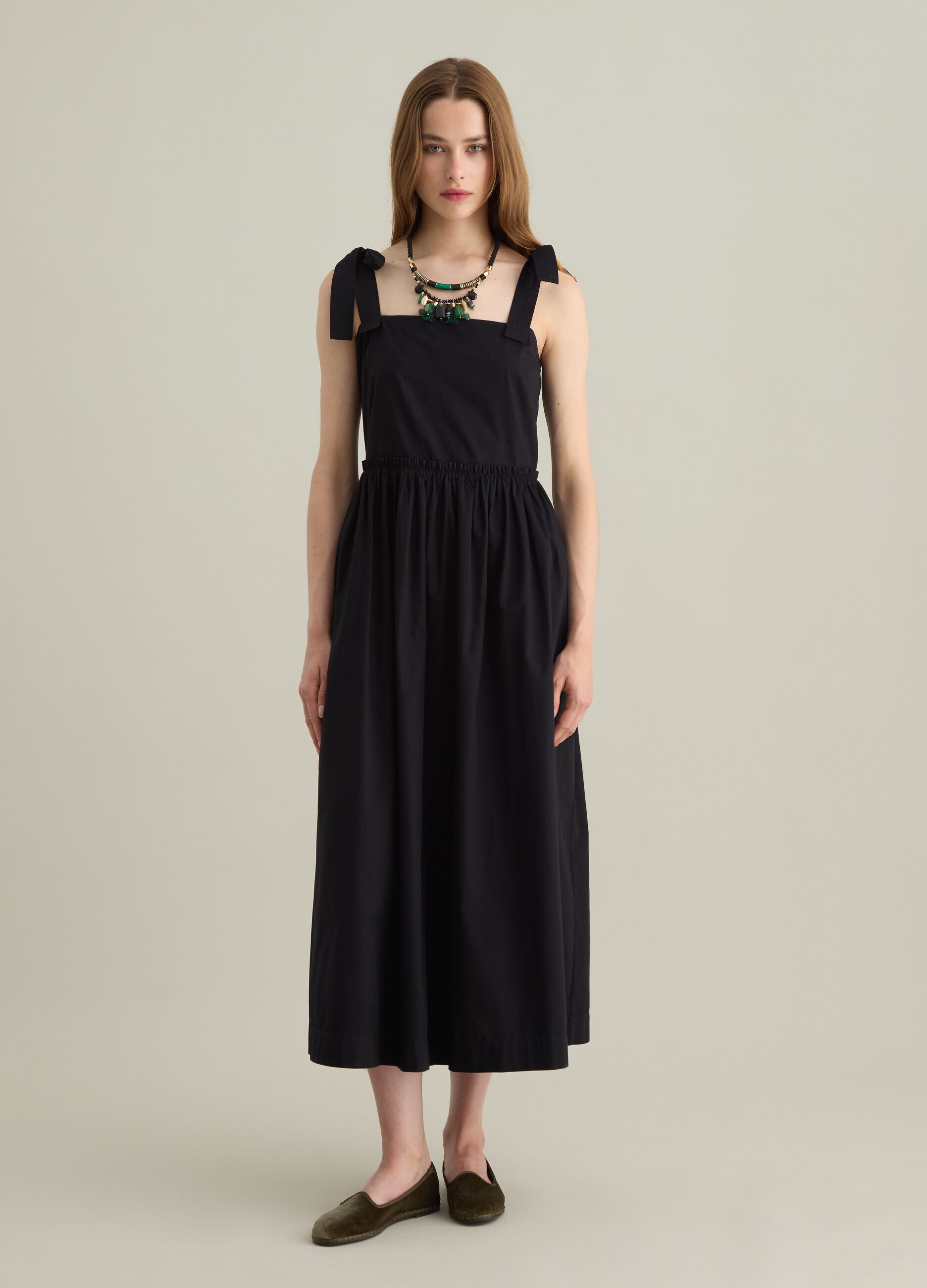 Women's long dress in pure black cotton