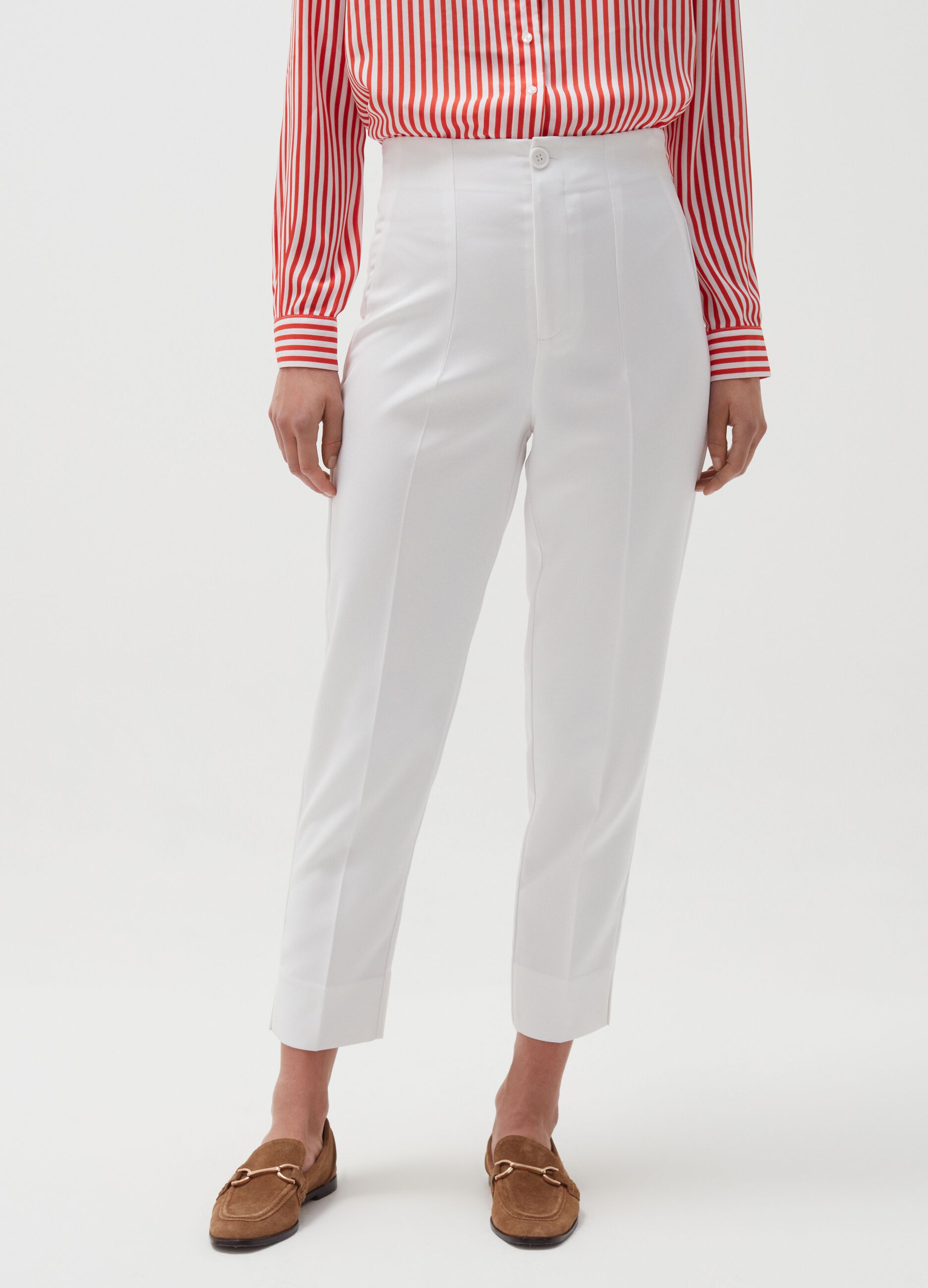 Pantaloni crop a vita alta_1