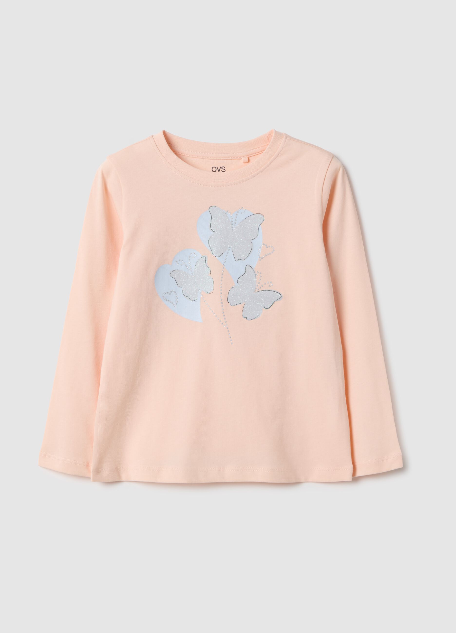 Pink pure cotton t-shirt with butterflies for girls