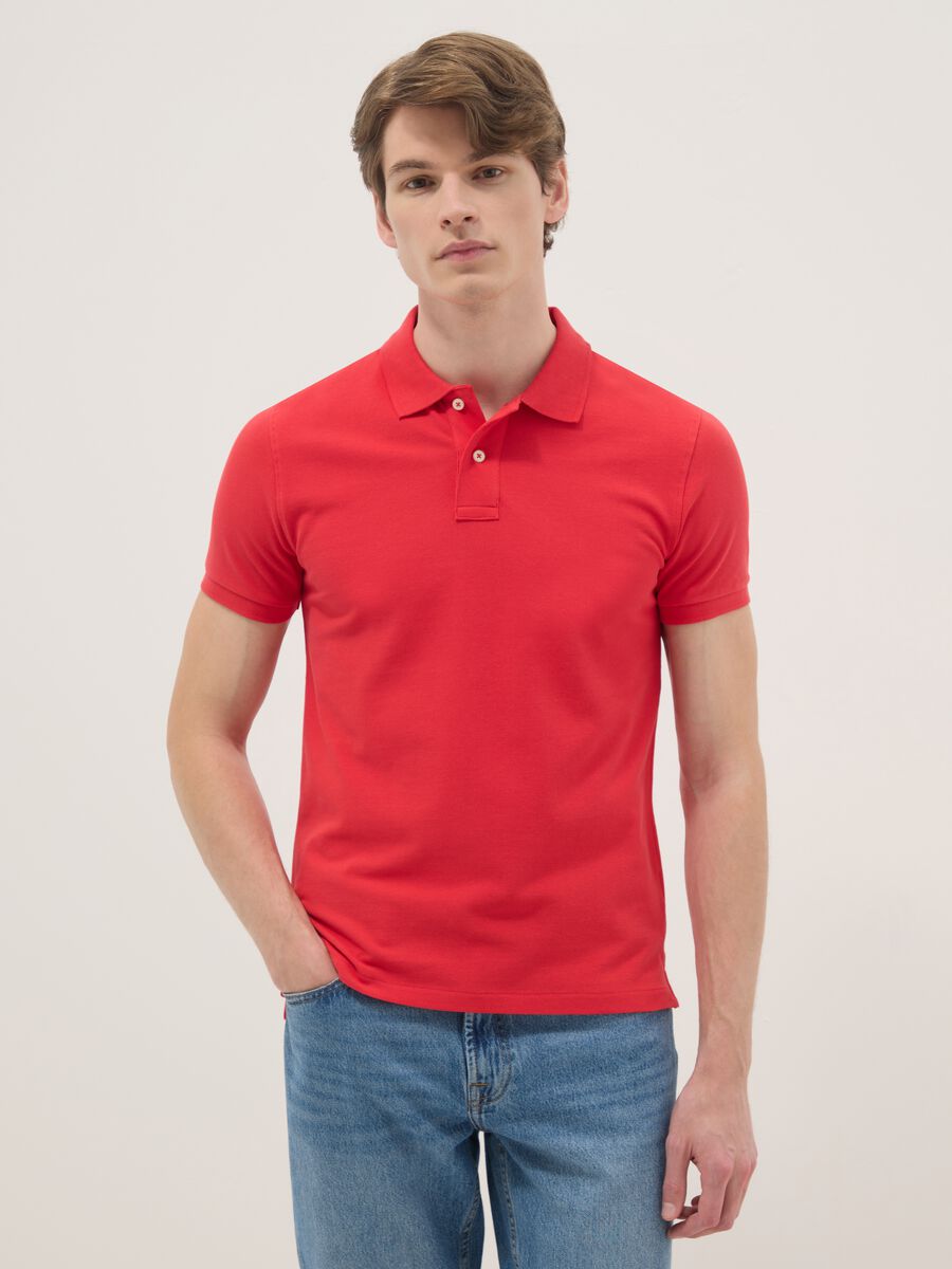 Slim fit pure cotton red short sleeve polo shirt_1