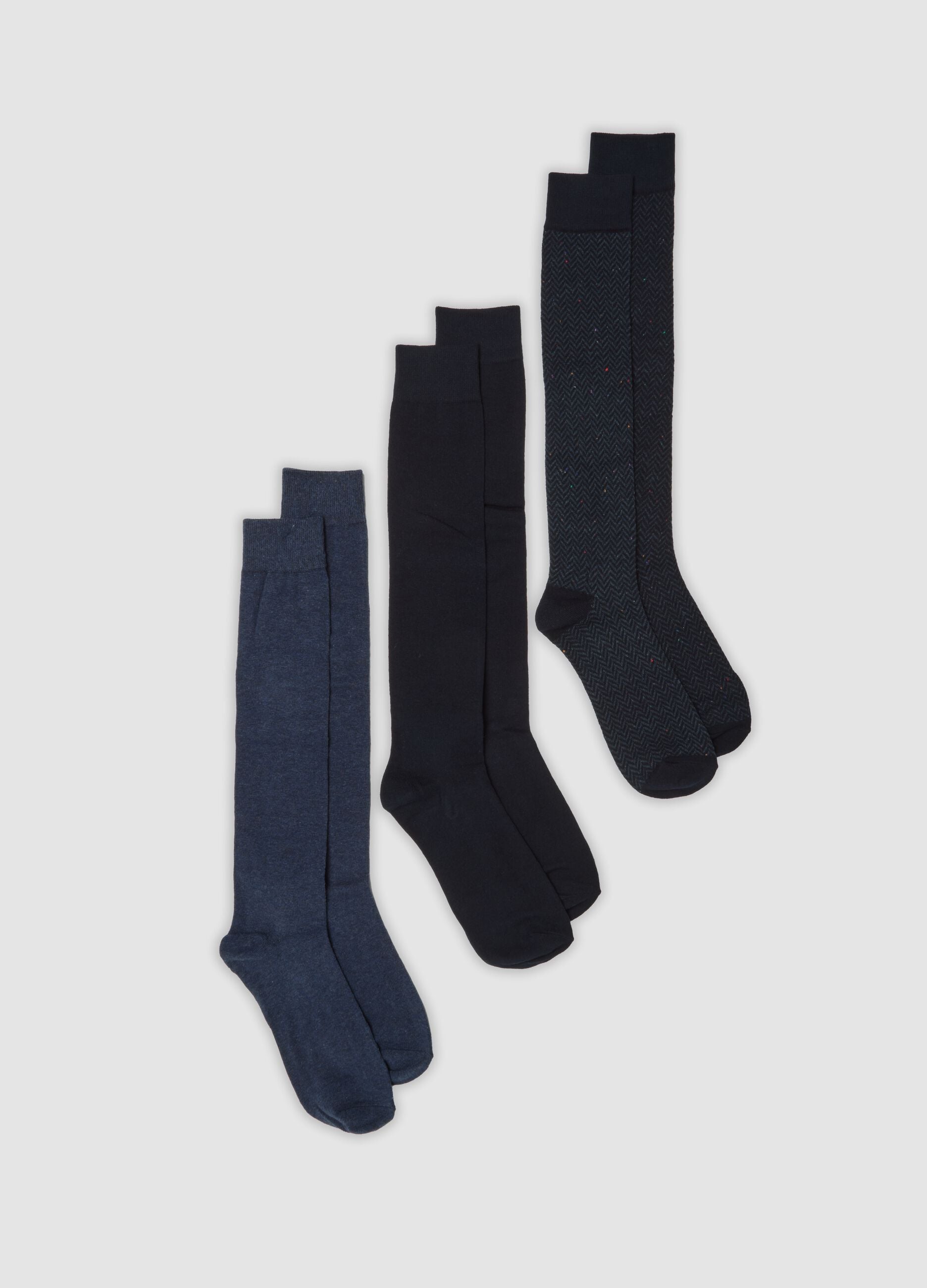 3-pack of long blue and black organic stretch cotton socks