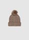 Brown hat with jersey knit pompom_0