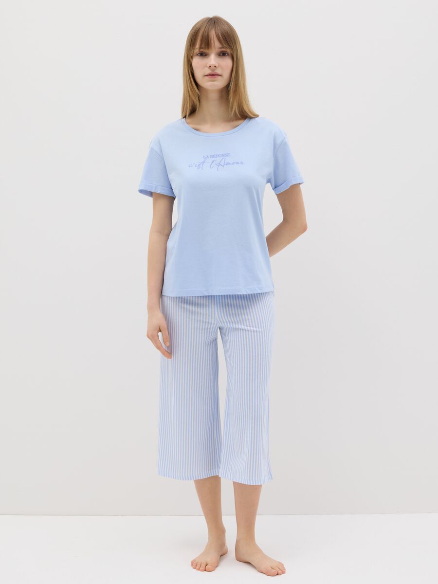 Light blue cotton pyjama top with lettering embroidery_0