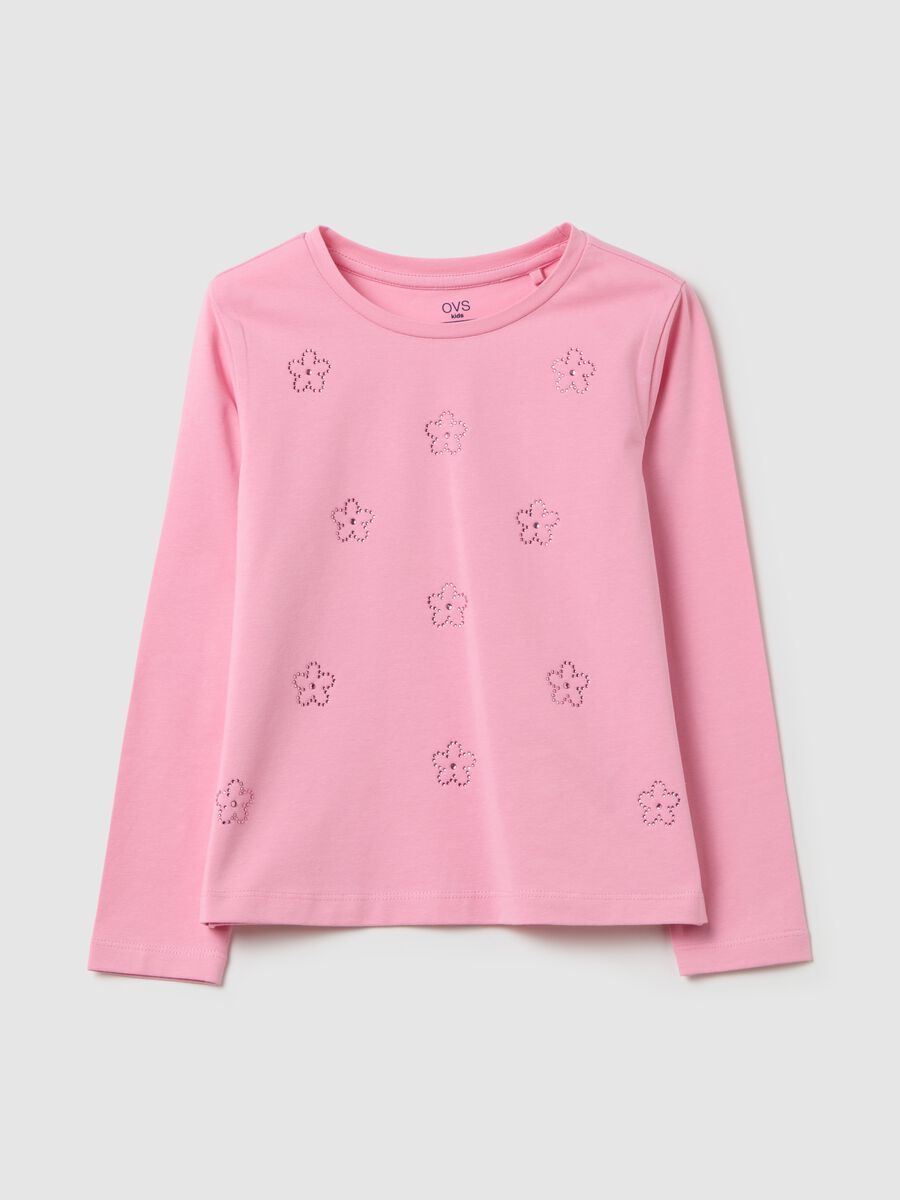 Long-sleeved T-shirt with diamanté flowers_0