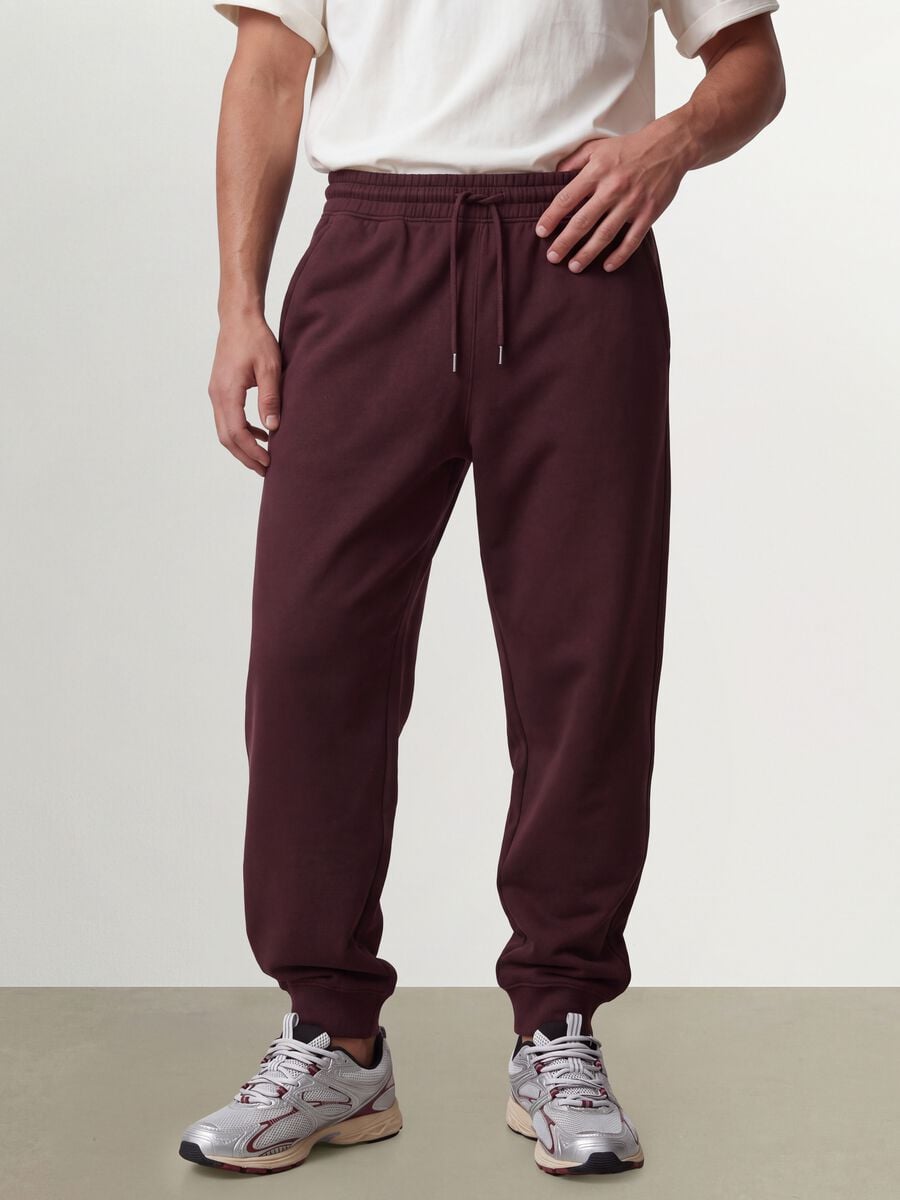 Jogger marroni in misto cotone con fondo a polsino e coulisse_2
