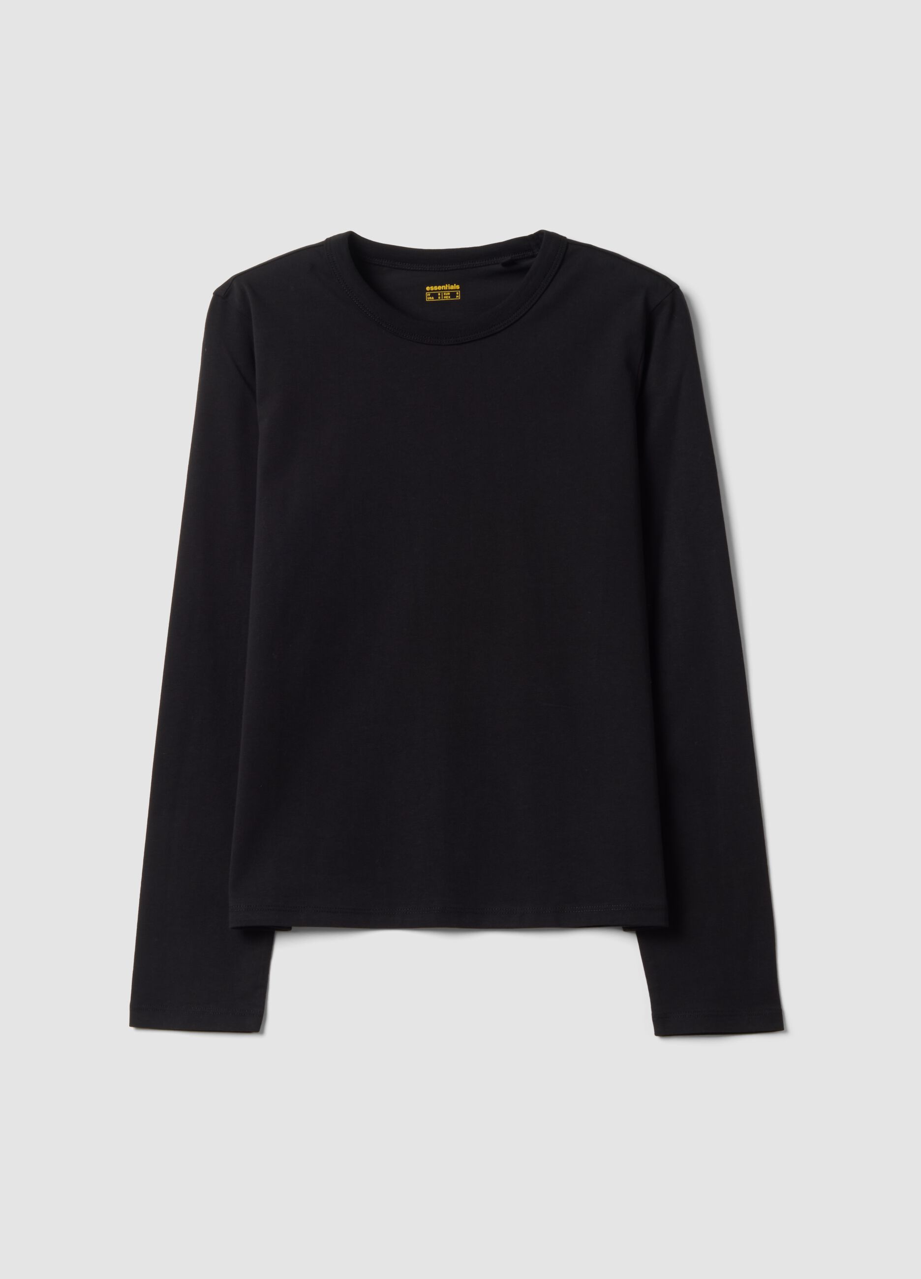 T-shirt nera in jersey di puro cotone a maniche lunghe regular fit
