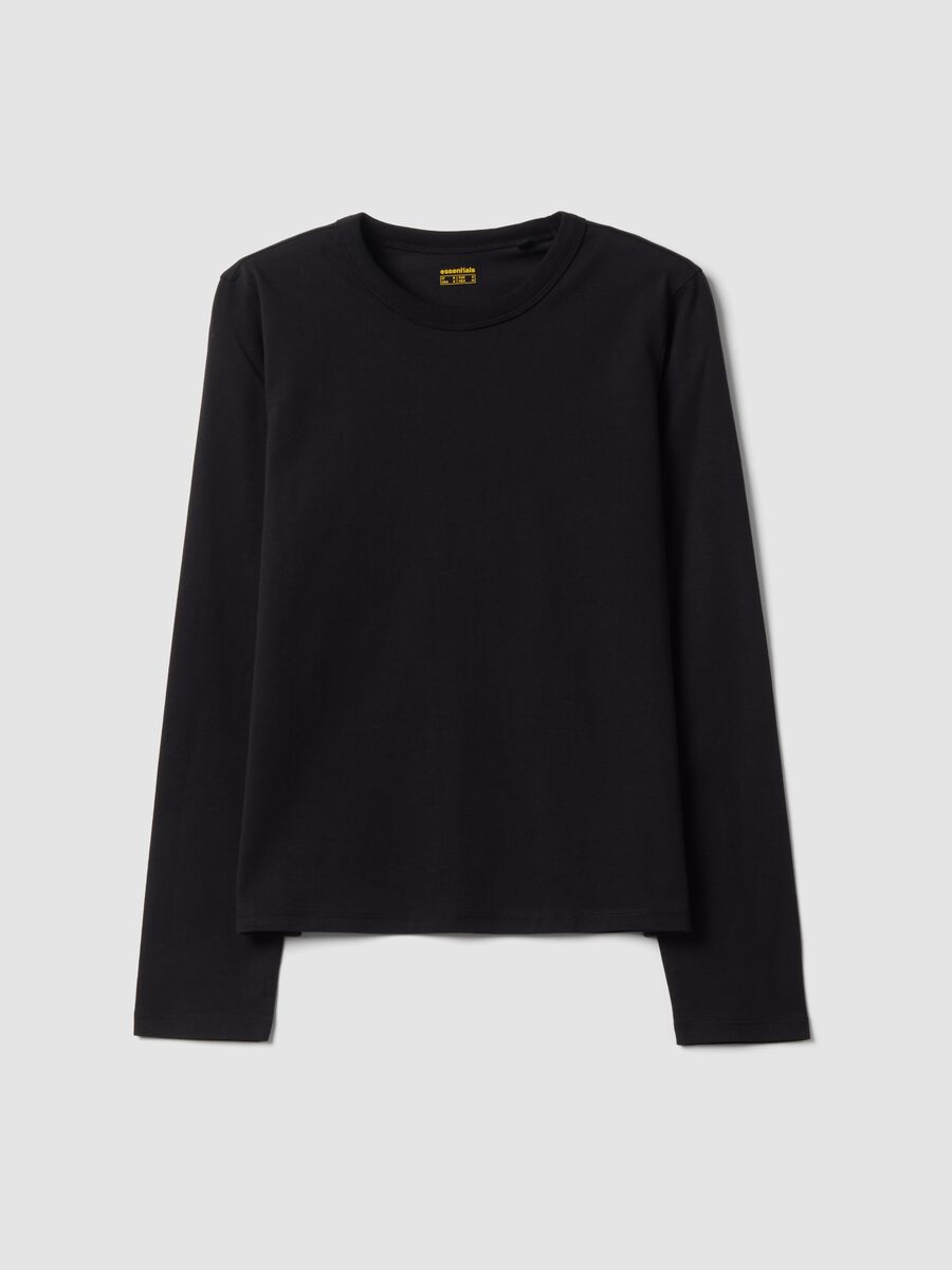 T-shirt nera in jersey di puro cotone a maniche lunghe regular fit_0