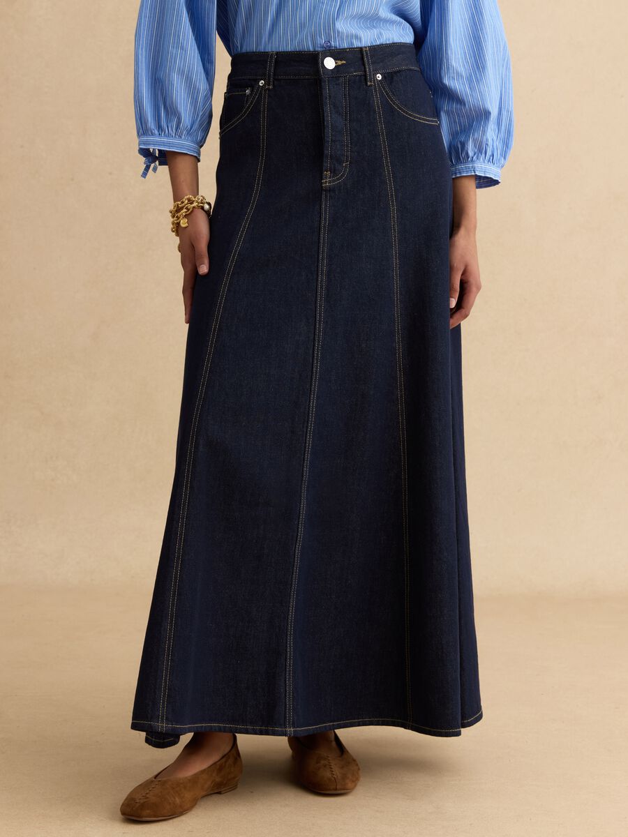 Long skirt in pure blue denim cotton regular fit_1